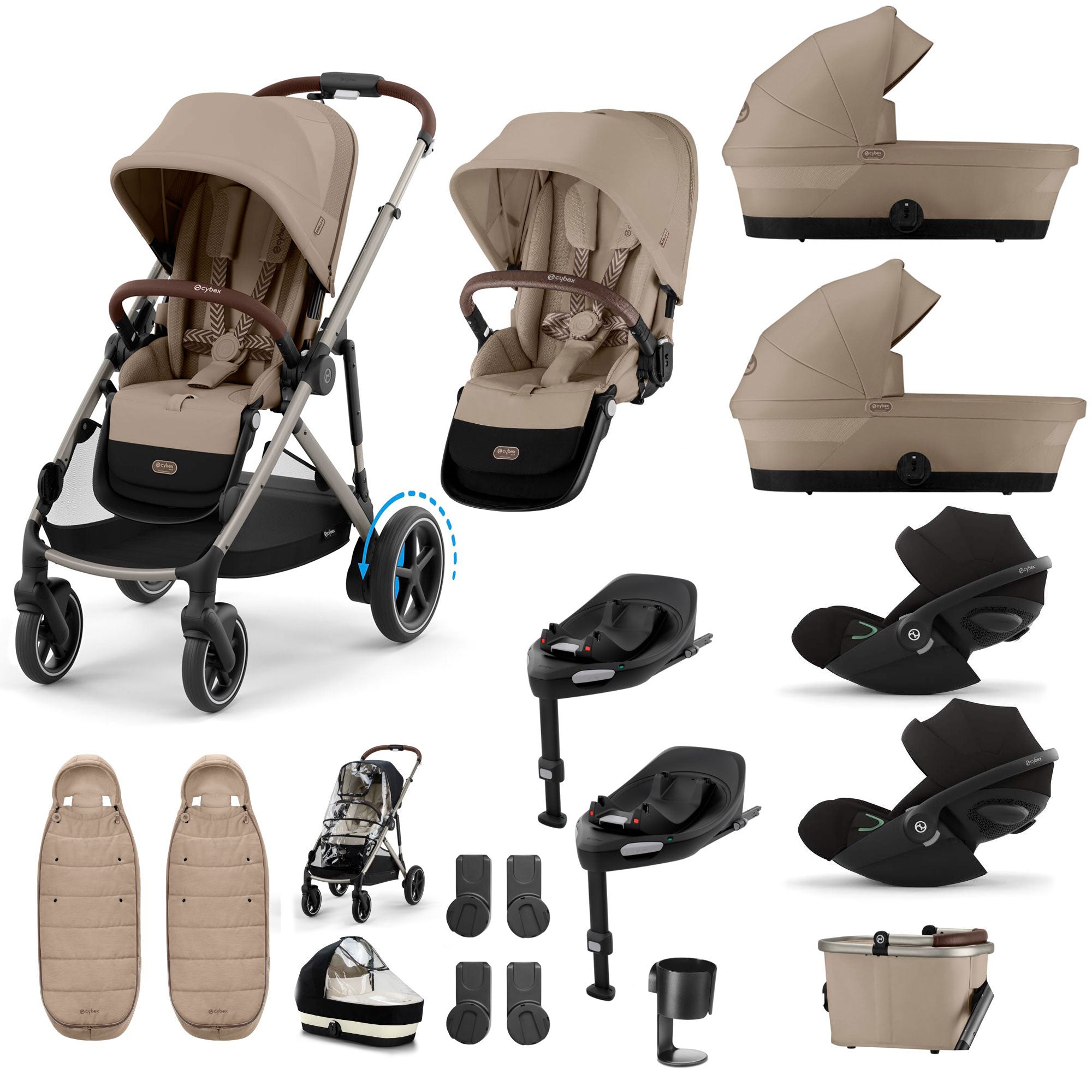 Cybex eGazelle S Twin Luxury Pushchair Bundle in Almond Beige
