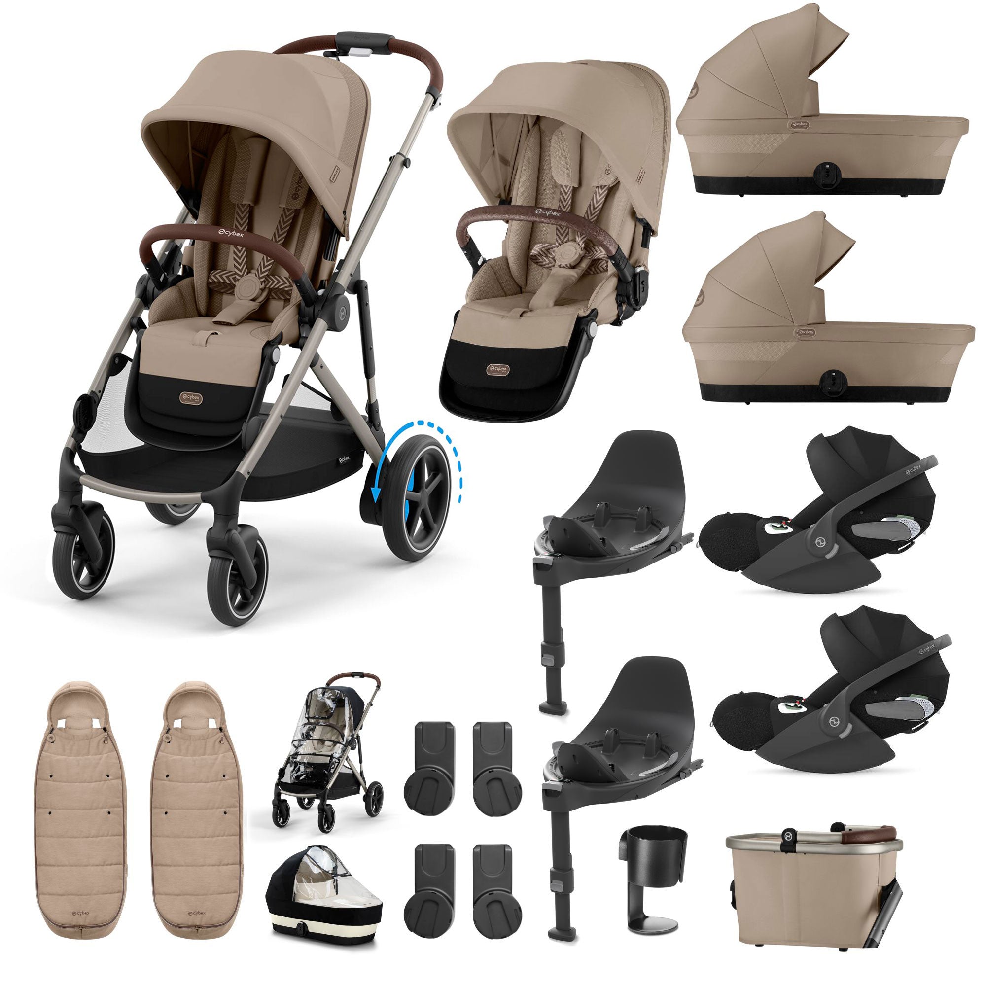Cybex eGazelle S Twin Luxury Pushchair Bundle in Almond Beige