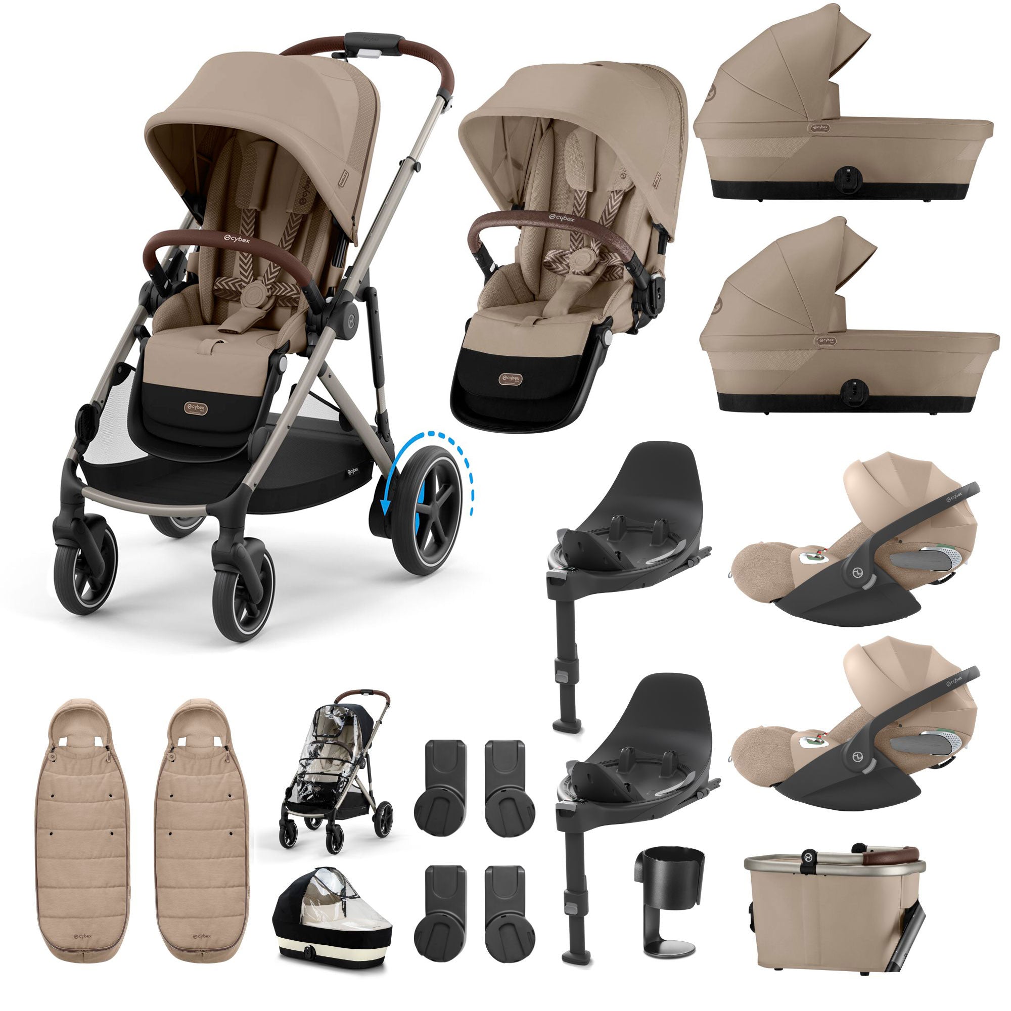 Cybex eGazelle S Twin Luxury Pushchair Bundle in Almond Beige