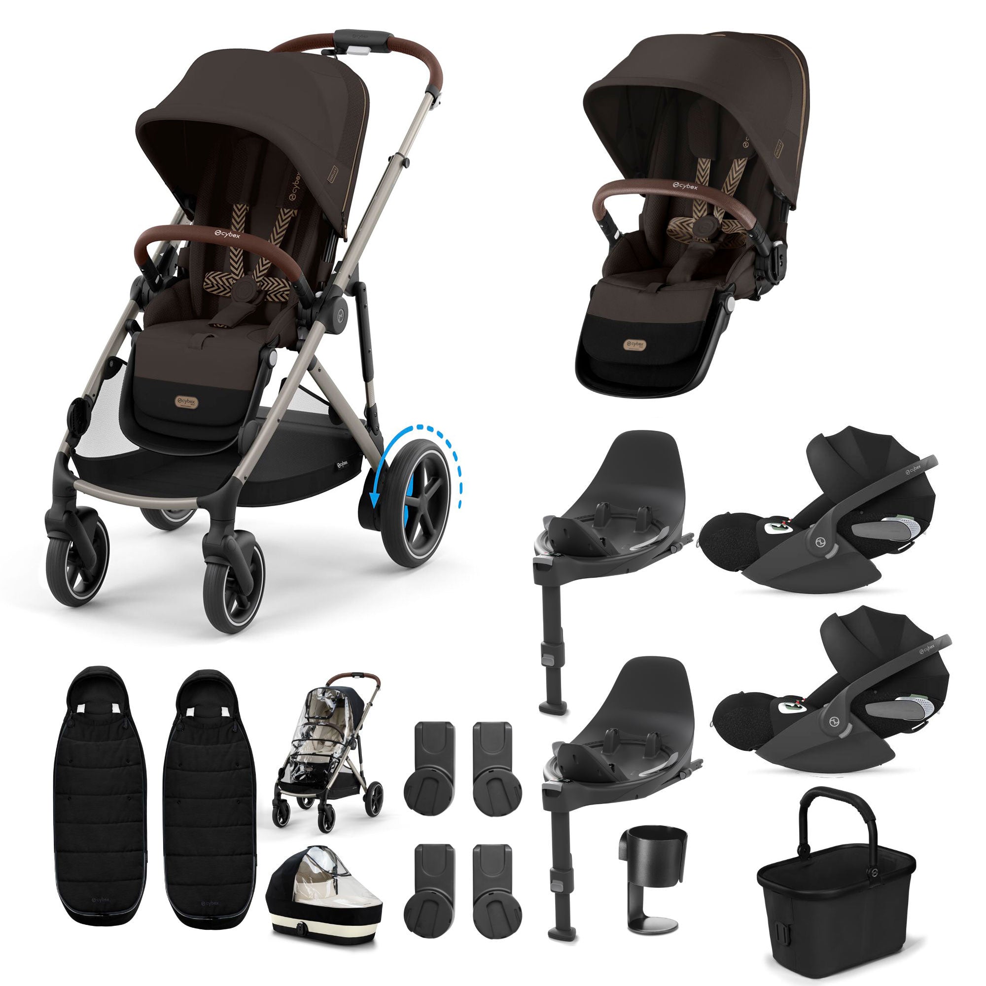 Cybex eGazelle S Twin Luxury Pushchair Bundle in Chocolate Brown