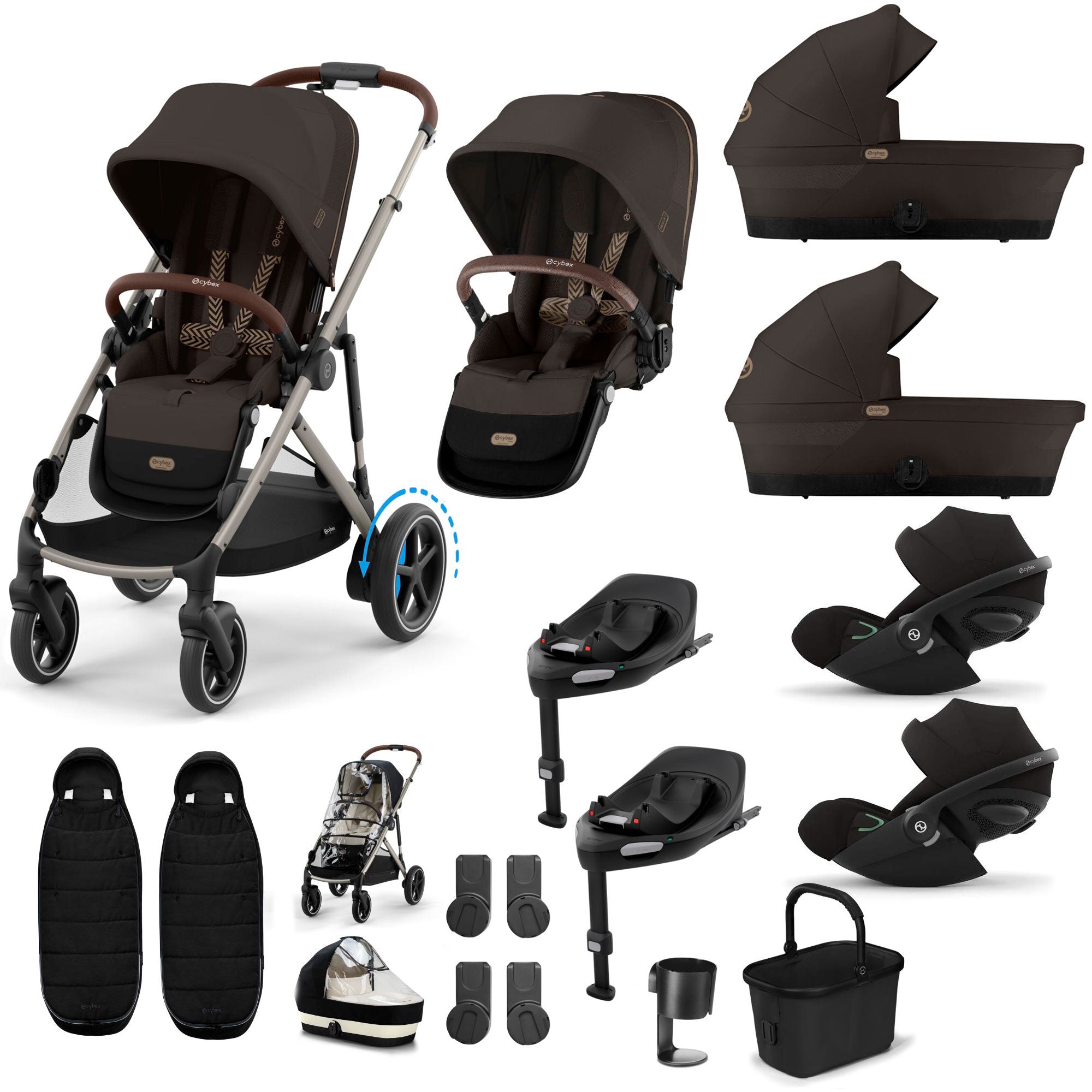 Cybex eGazelle S Twin Luxury Pushchair Bundle in Chocolate Brown