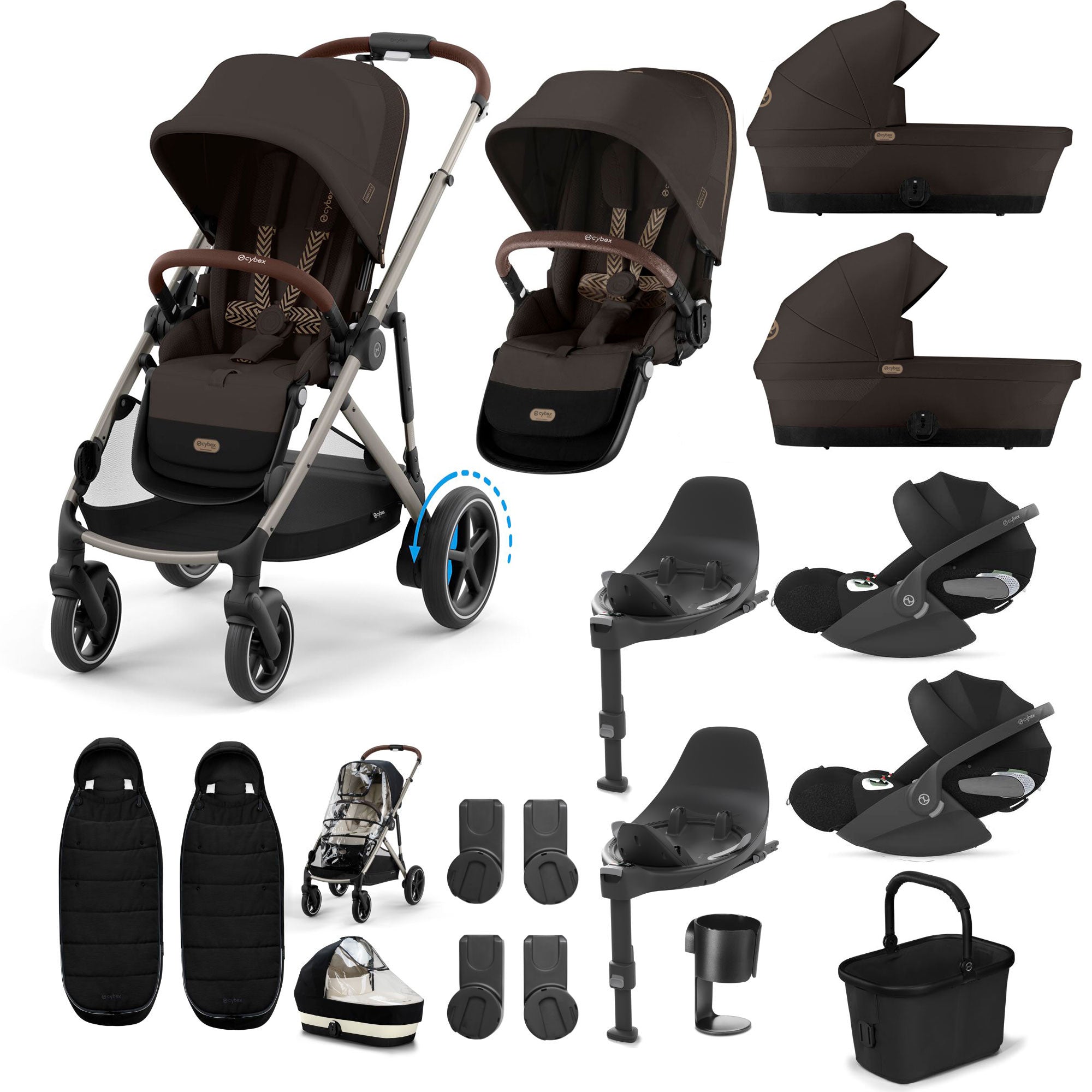 Cybex eGazelle S Twin Luxury Pushchair Bundle in Chocolate Brown