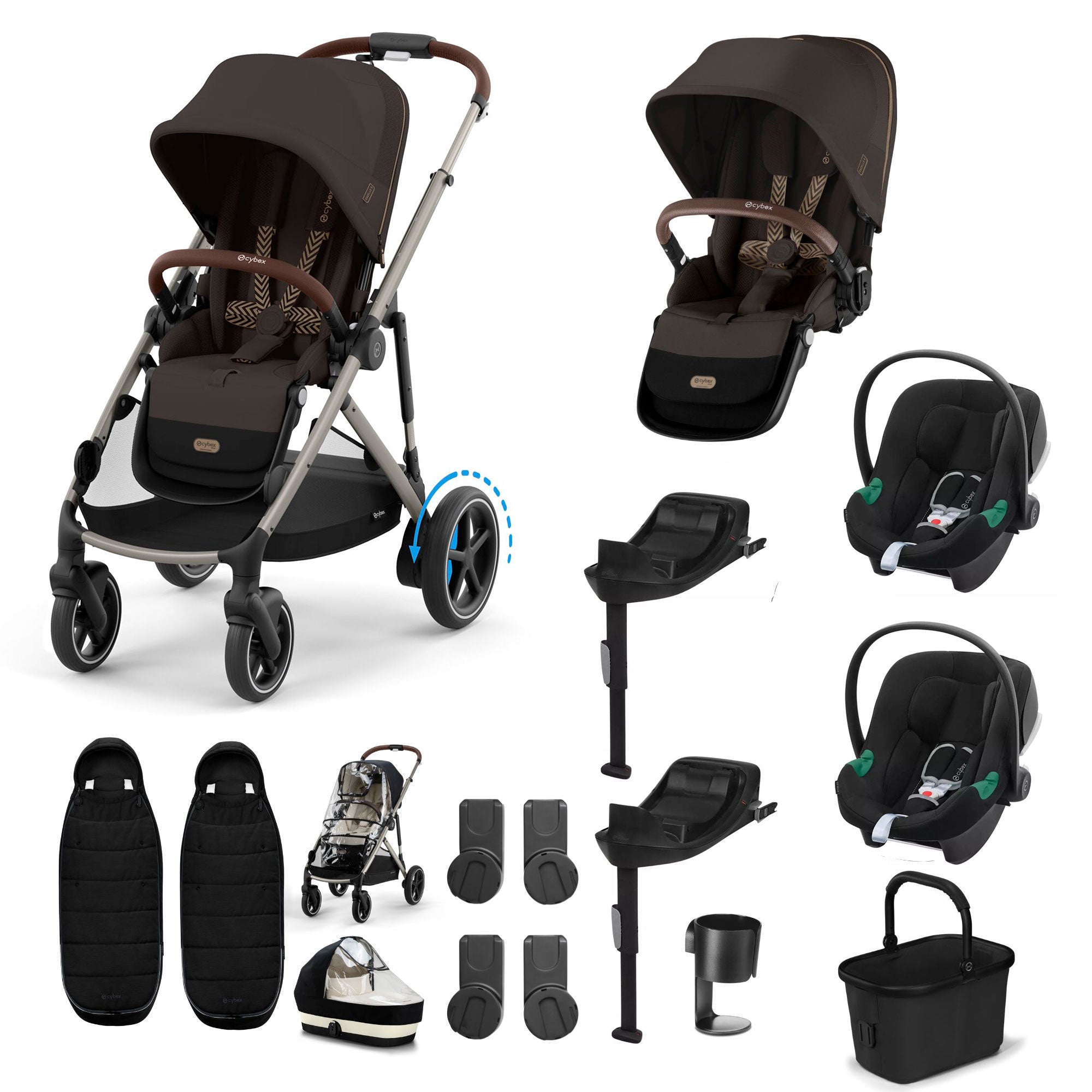 Cybex eGazelle S Twin Comfort Pushchair Bundle in Chocolate Brown