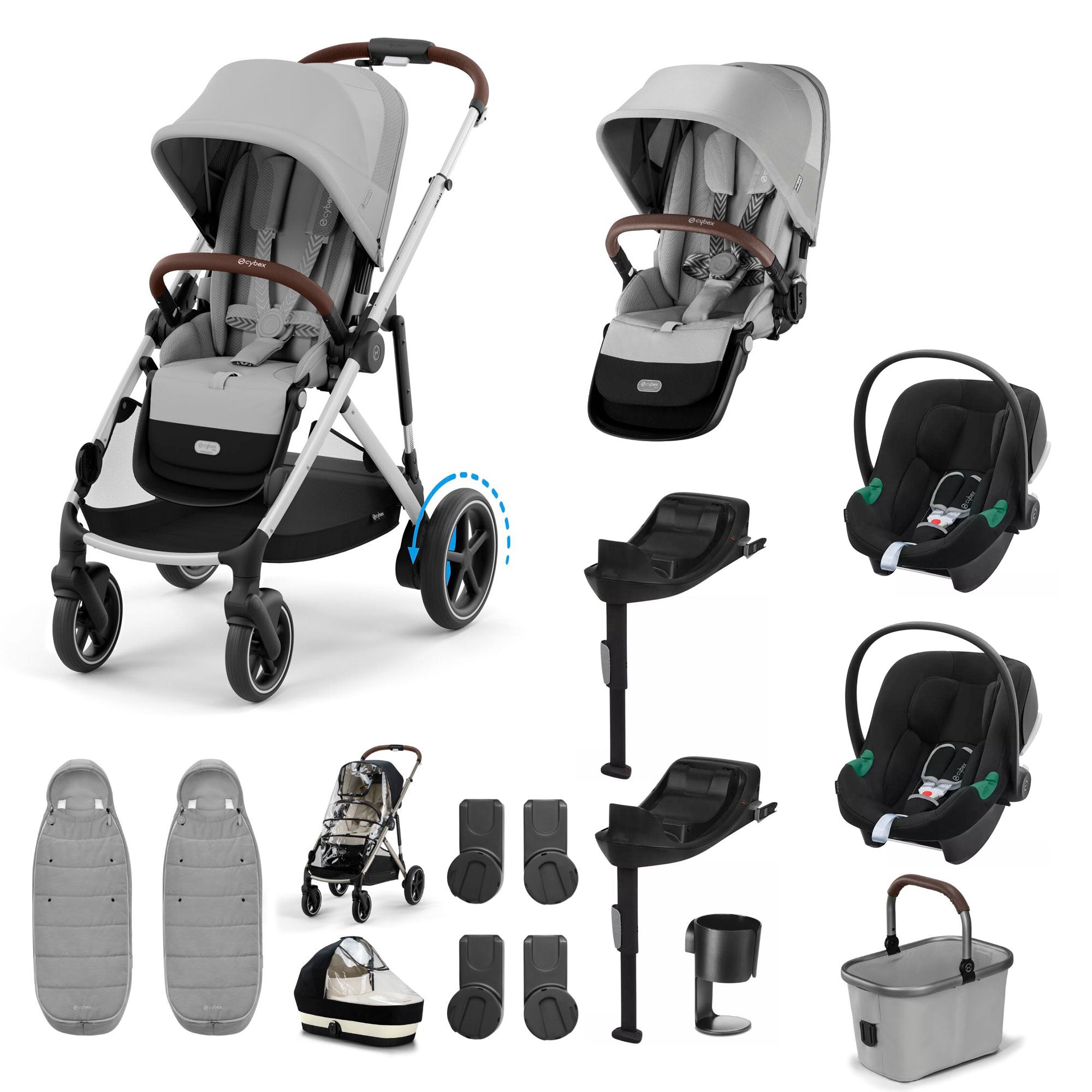 Cybex eGazelle S Twin Comfort Pushchair Bundle in Stone Grey