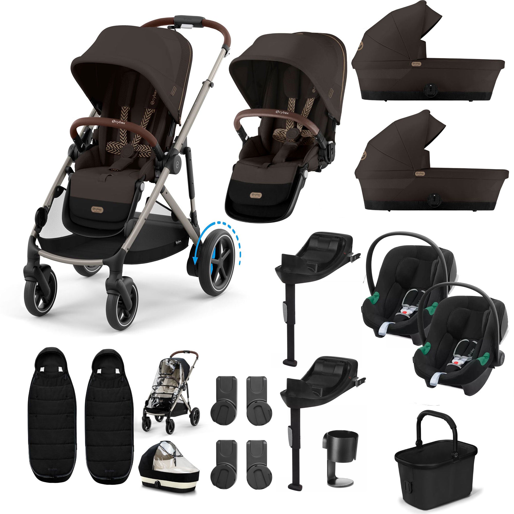 Cybex eGazelle S Twin Comfort Pushchair Bundle in Chocolate Brown