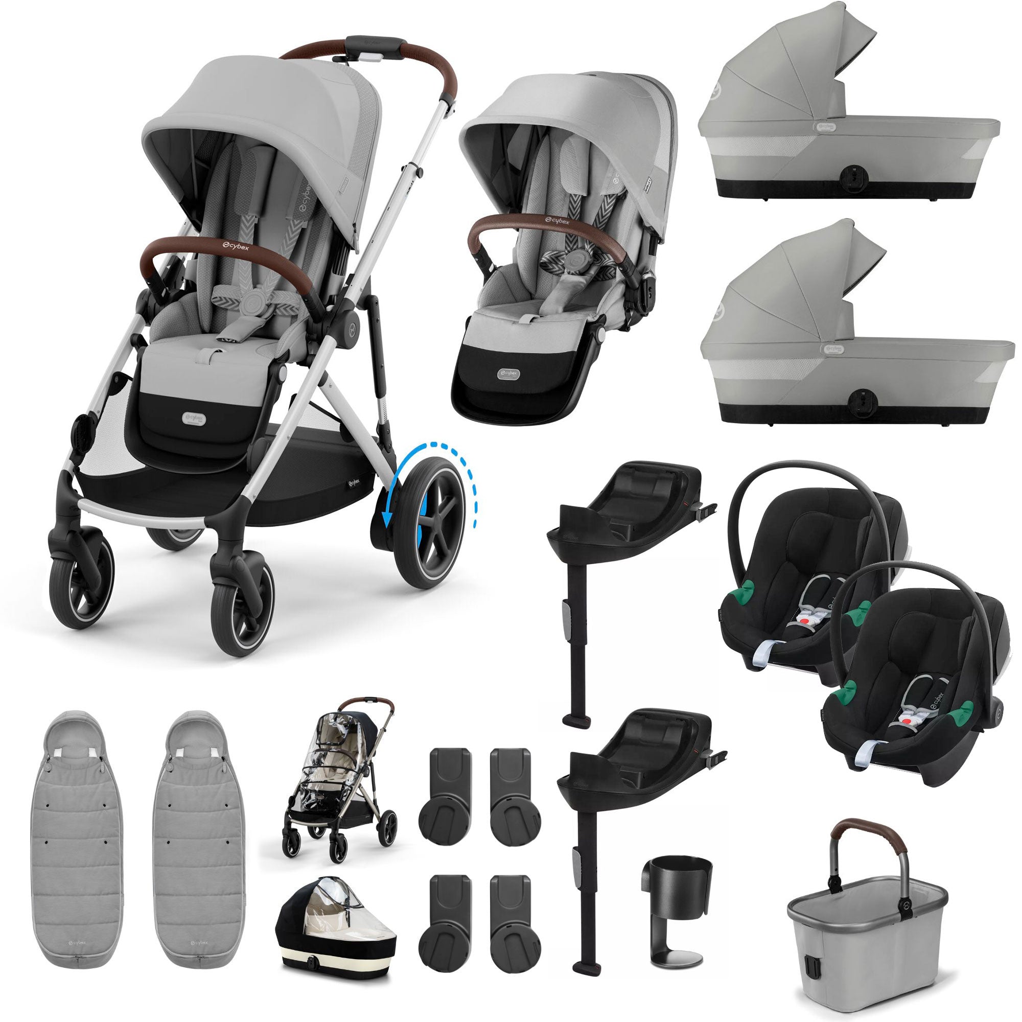 Cybex eGazelle S Twin Comfort Pushchair Bundle in Stone Grey