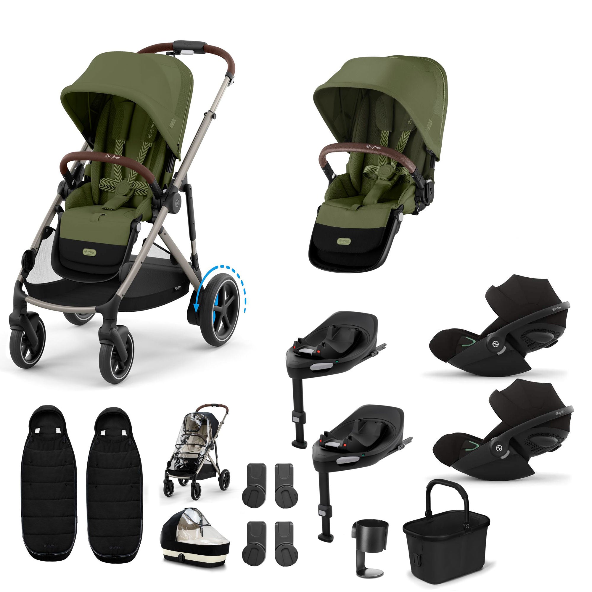 Cybex eGazelle S Twin Luxury Pushchair Bundle in Moss Green
