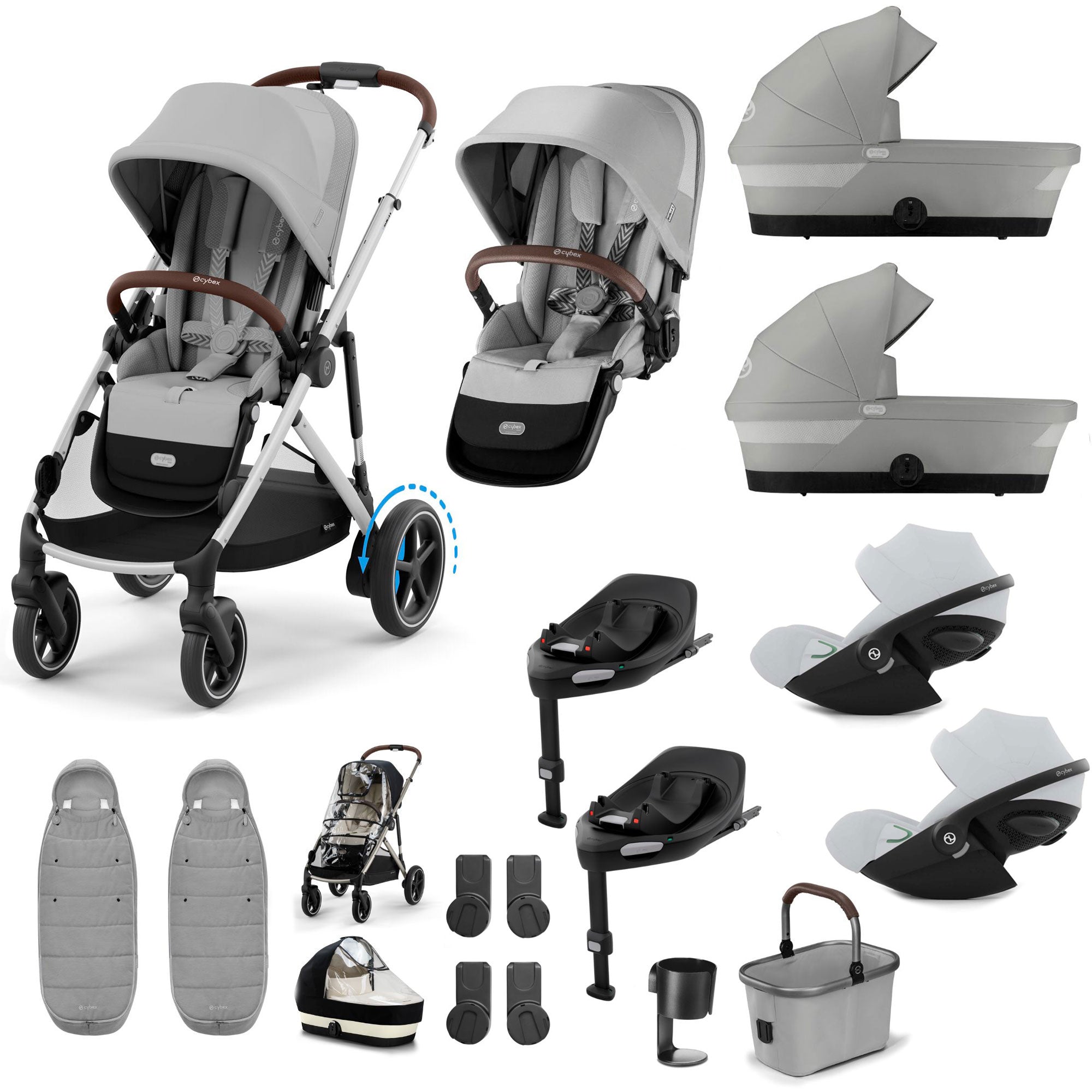 Cybex eGazelle S Twin Luxury Pushchair Bundle in Stone Grey