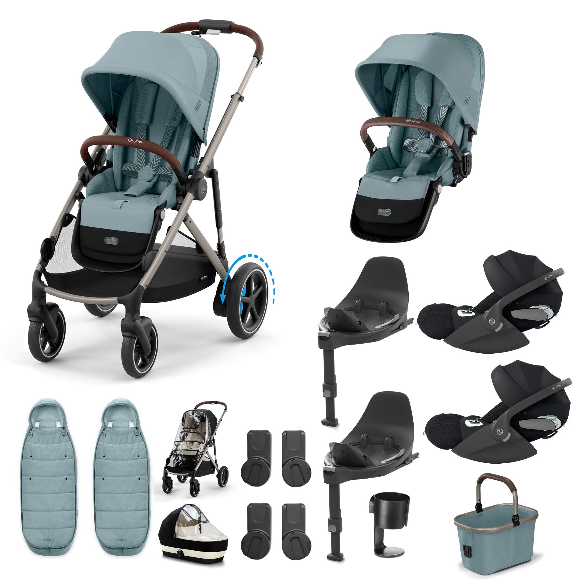 Cybex eGazelle S Twin Luxury Pushchair Bundle in Stormy Blue