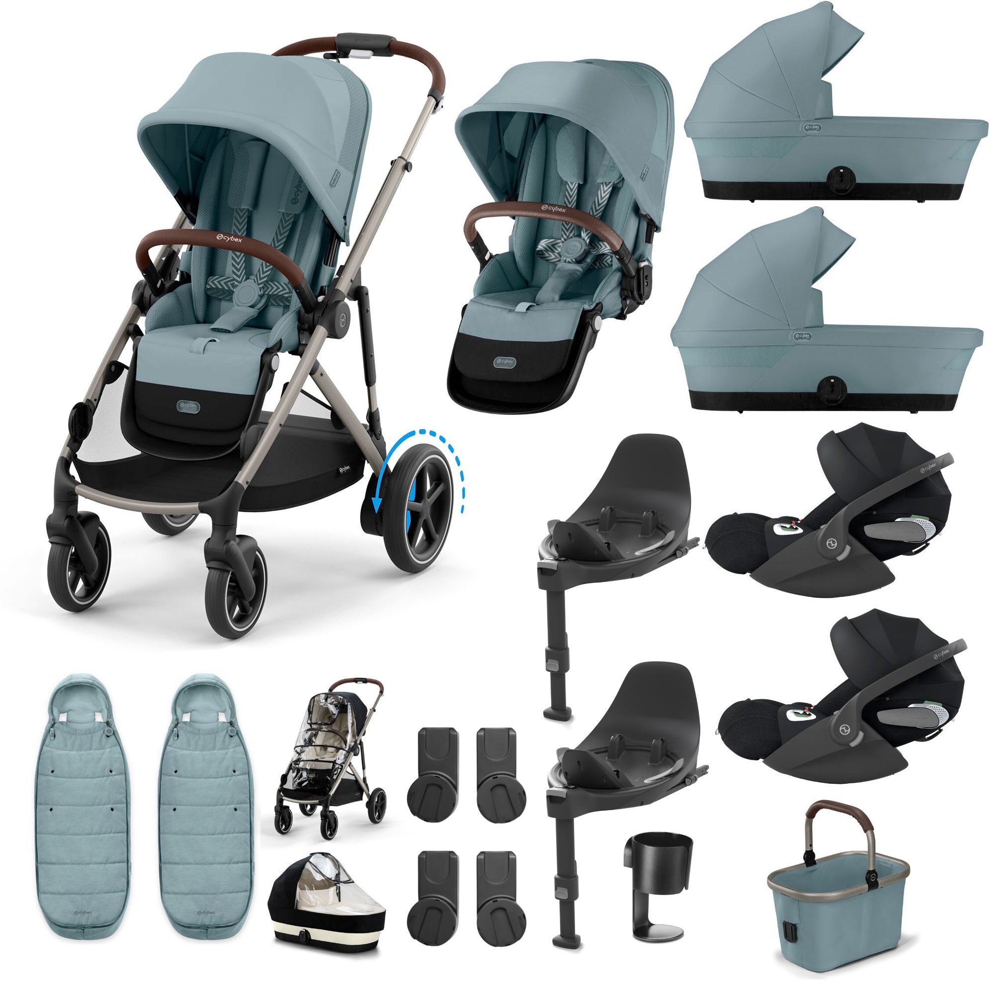 Cybex eGazelle S Twin Luxury Pushchair Bundle in Stormy Blue