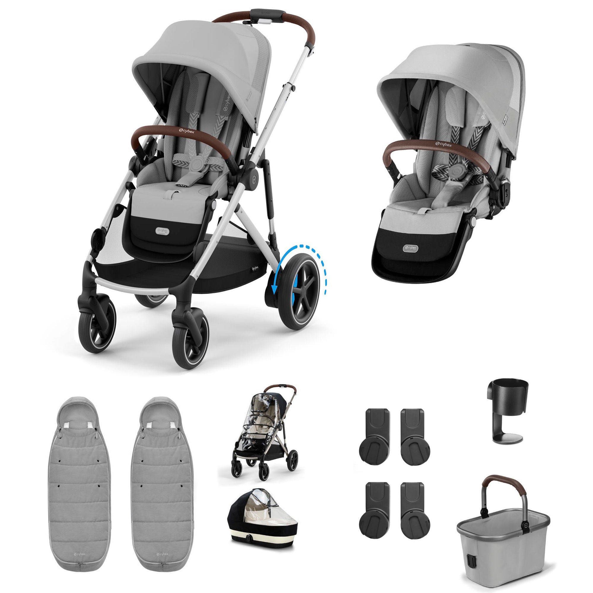 Cybex eGazelle S Twin Essential Pushchair Bundle in Stone Grey