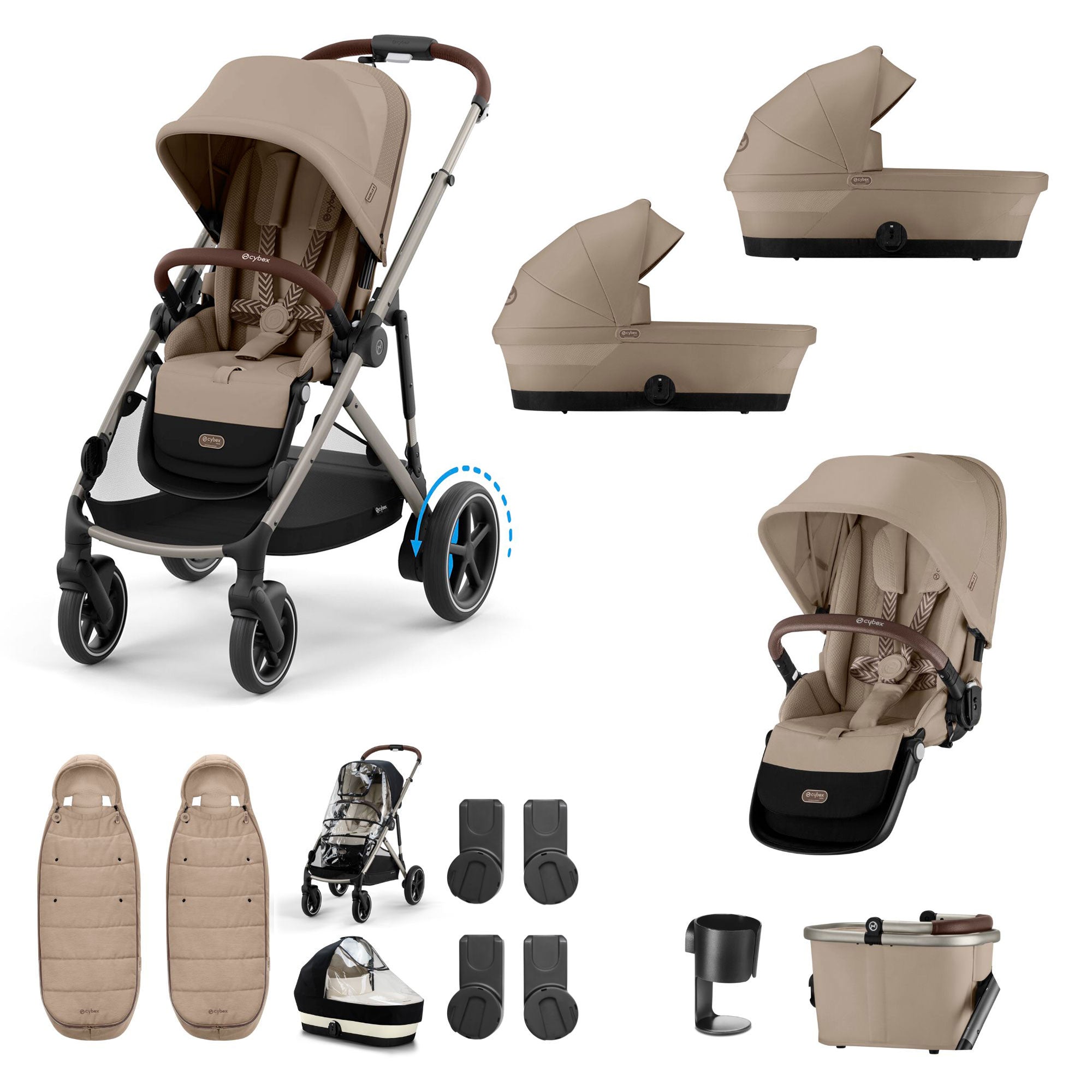 Cybex eGazelle S Twin Essential Pushchair Bundle in Almond Beige