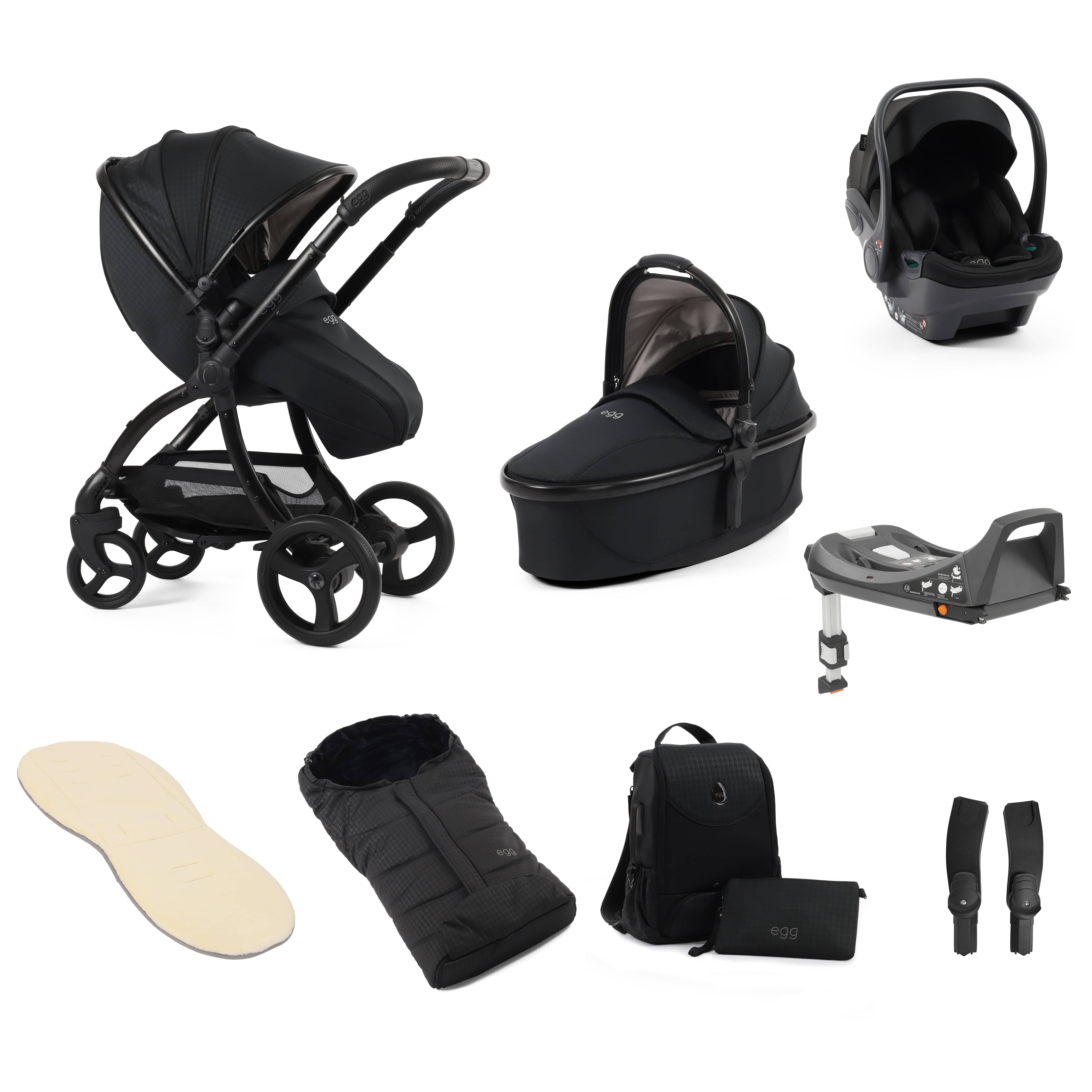 egg3 Luxury Travel System Bundle Special Edition Houndstooth Black Baby Prams 14727-HTB 5060711567853