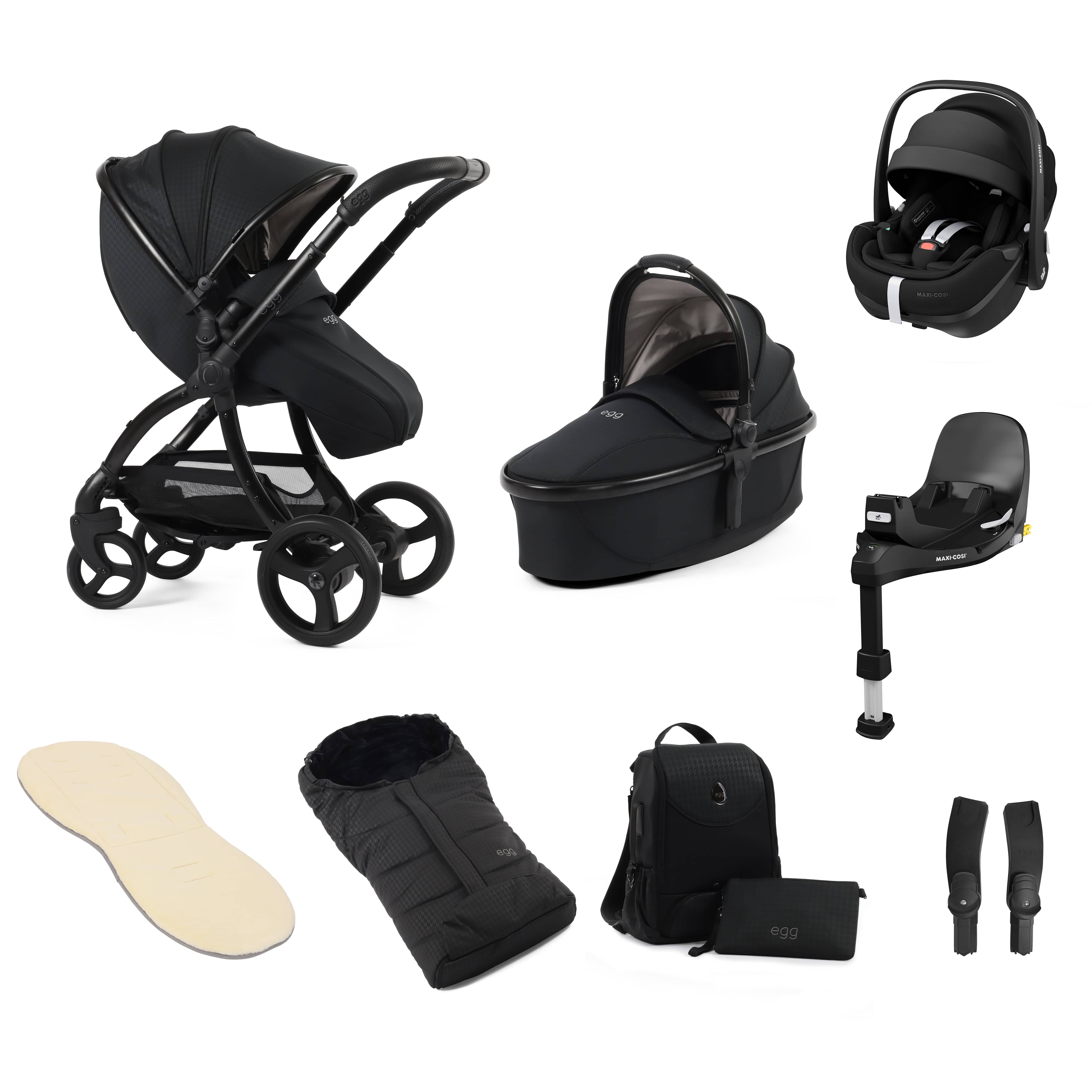 egg3 Luxury Travel System Bundle Special Edition Houndstooth Black Baby Prams 14865-HTB 5060711567853