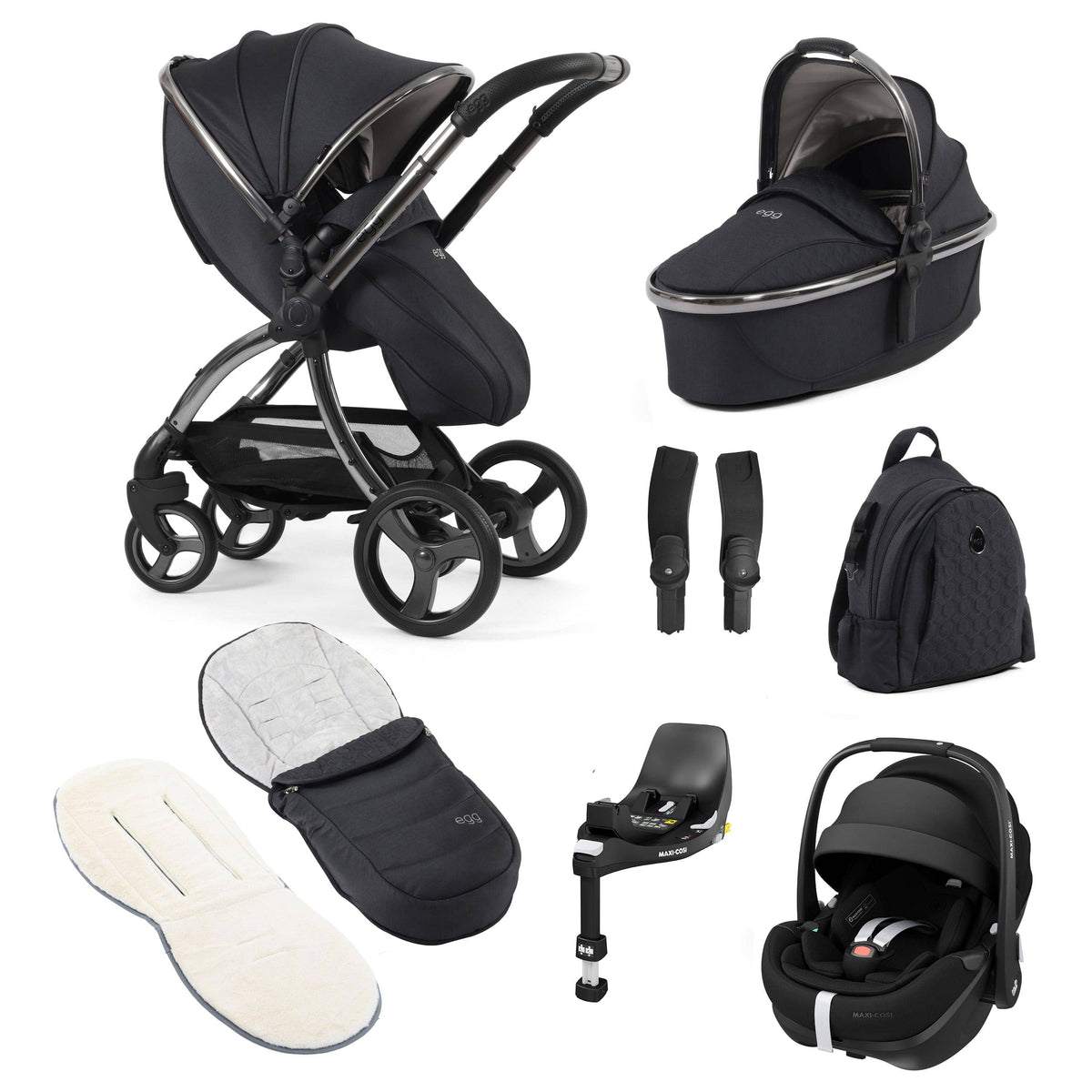 egg3 Luxury Maxi-Cosi Travel System Bundle in Carbonite Travel Systems 14858-CRB 5060711567839