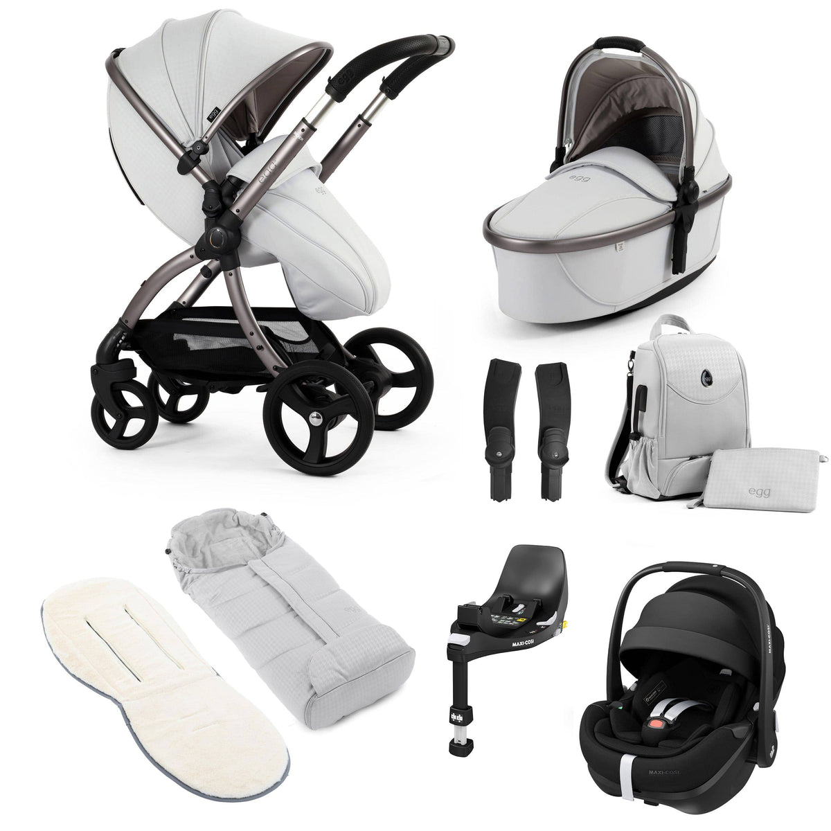 egg3 Luxury Maxi-Cosi Travel System Bundle in Houndstooth Silver Travel Systems 18032-PV2-HTS 5061058980695