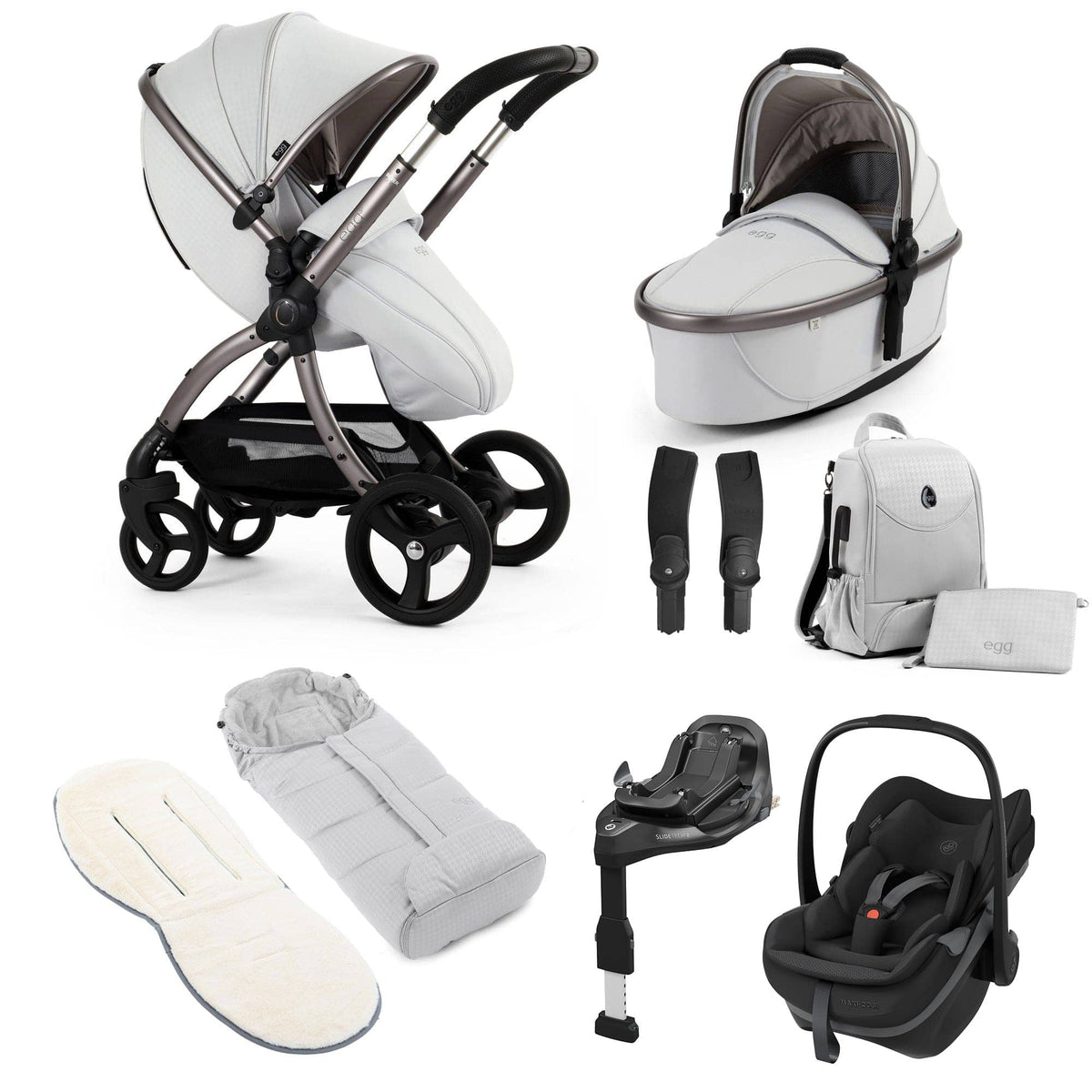 egg3 Luxury Maxi-Cosi Travel System Bundle in Houndstooth Silver Travel Systems 23590-PBS-HTS 5061058980695