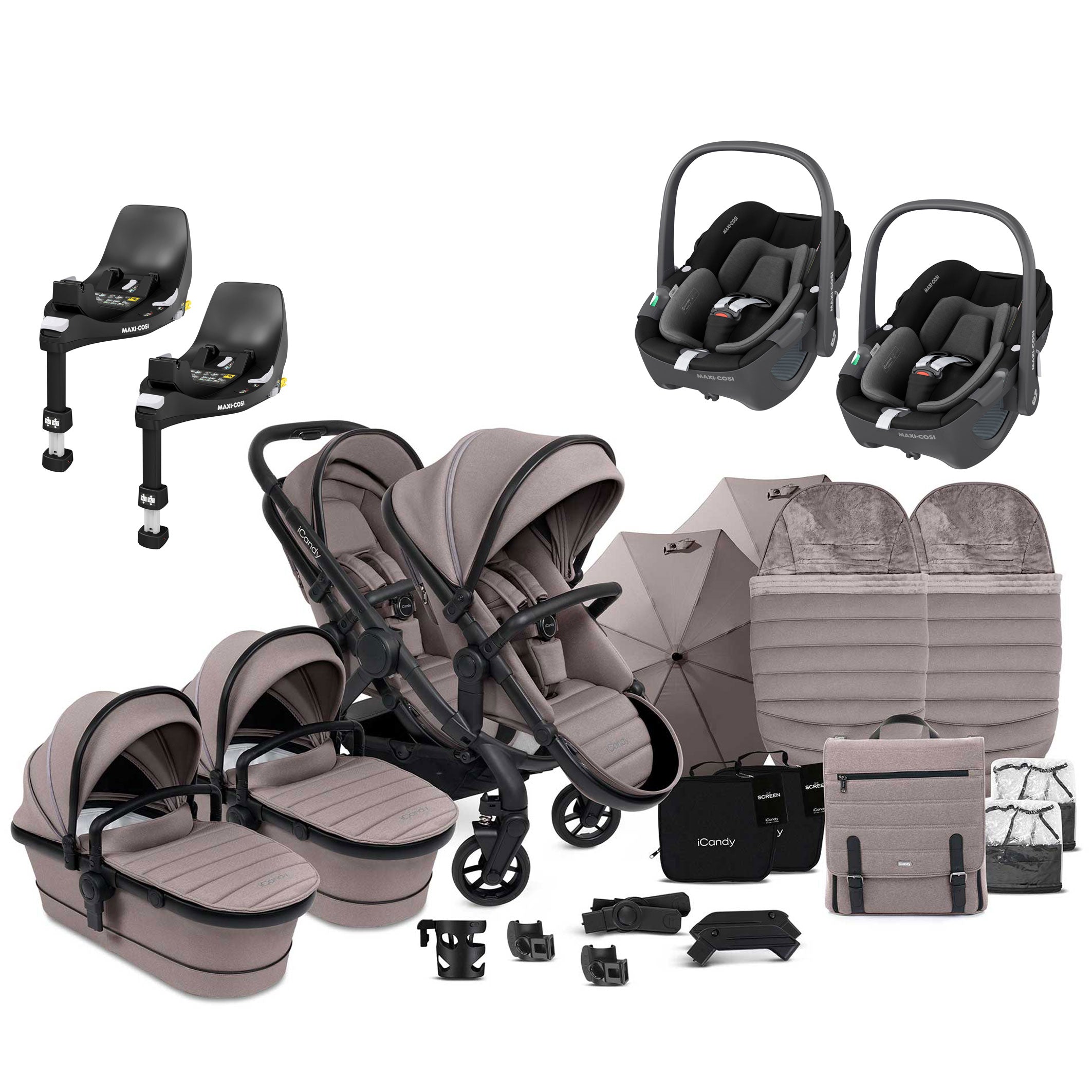 iCandy Peach 7 Twin Complete Maxi-Cosi Travel System in Porcini