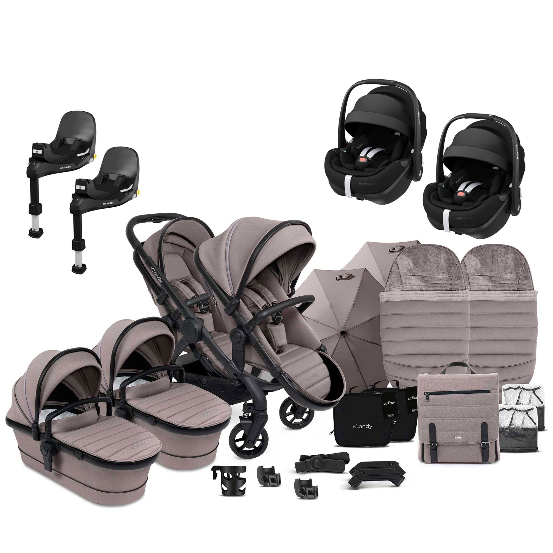 iCandy Peach 7 Twin Complete Maxi-Cosi Travel System in Porcini