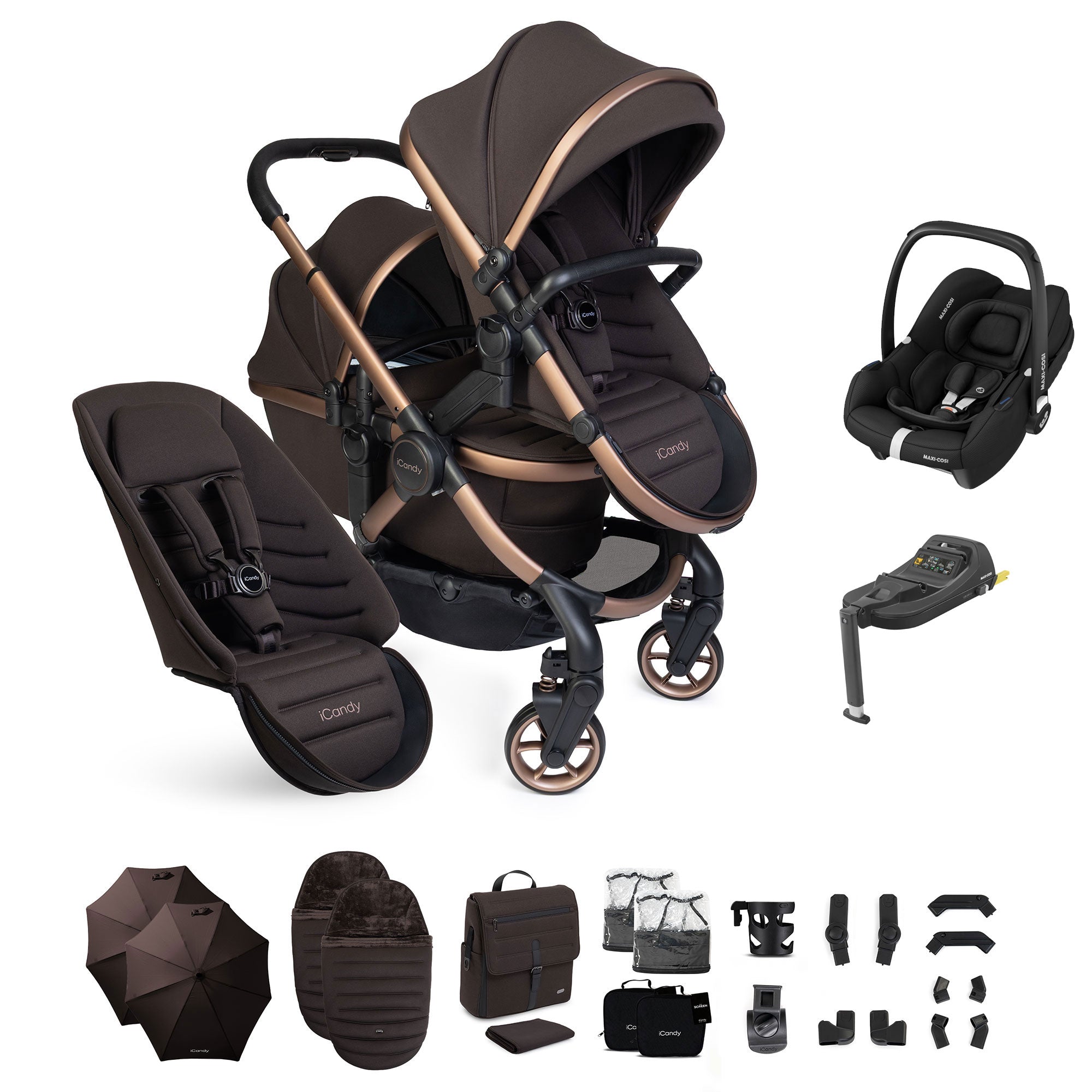 iCandy Peach 8 Editions Double Complete Maxi-Cosi Bundle in Pecan
