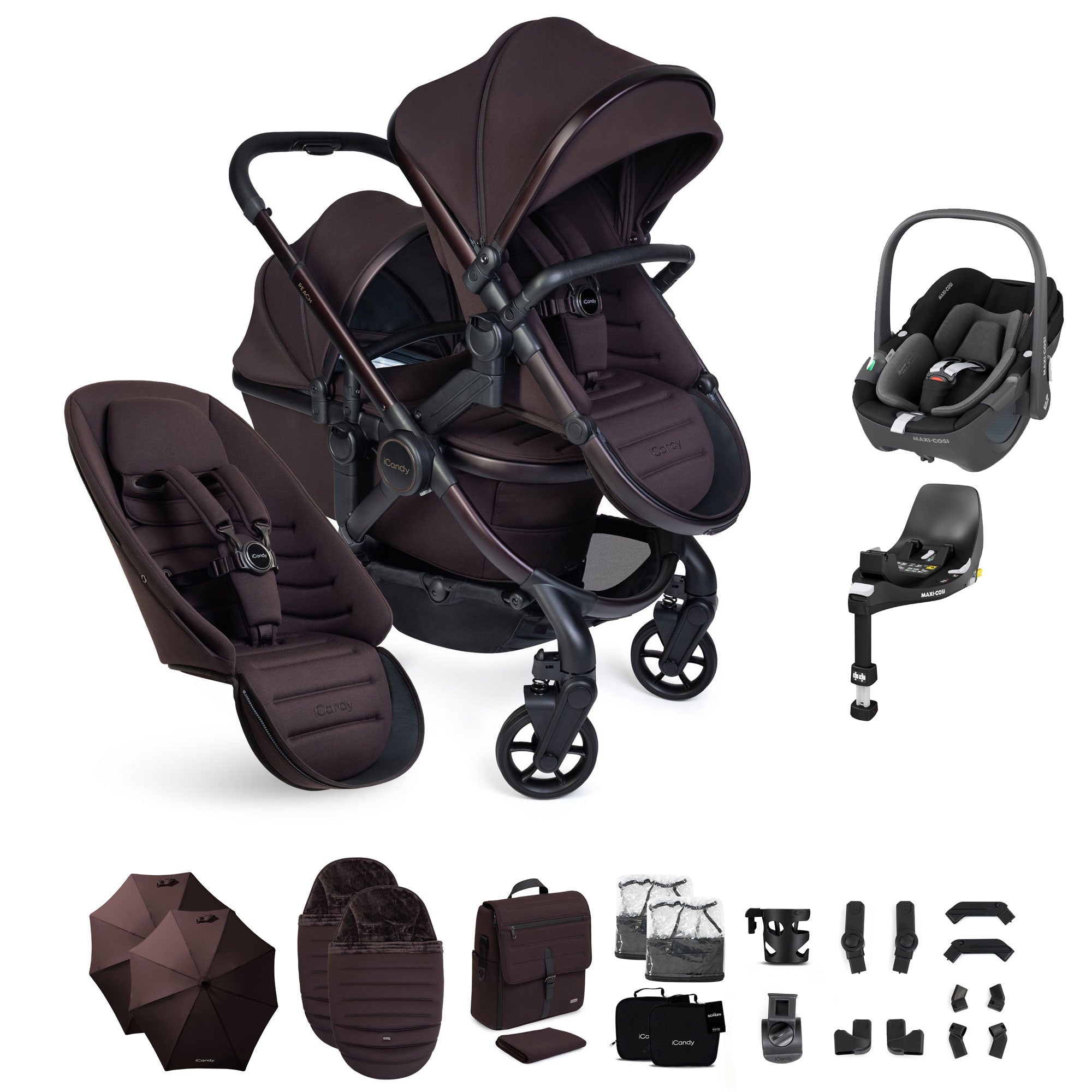 iCandy Peach 8 Editions Double Complete Maxi-Cosi Bundle in Coffee Bean