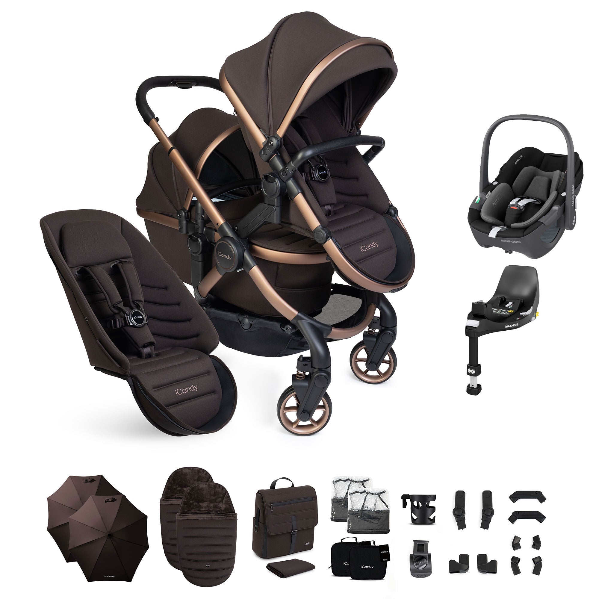 iCandy Peach 8 Editions Double Complete Maxi-Cosi Bundle in Pecan