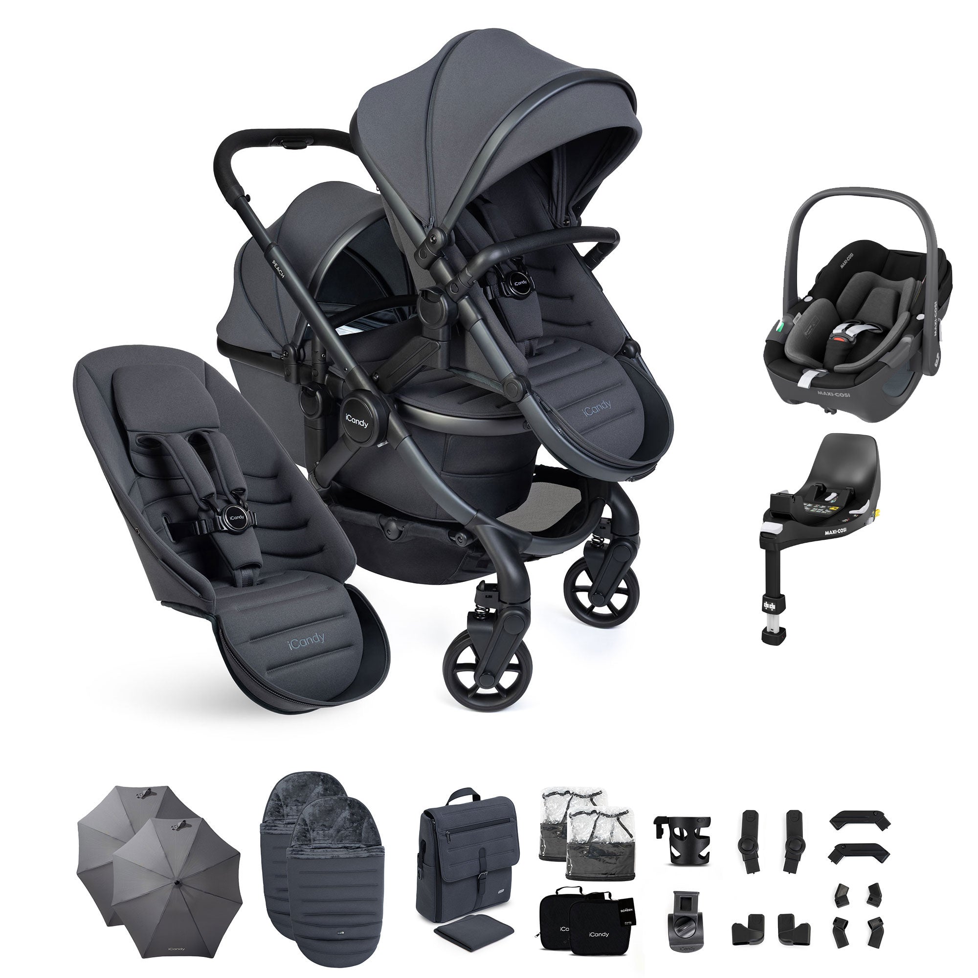iCandy Peach 8 Double Complete Maxi-Cosi Bundle in Grey