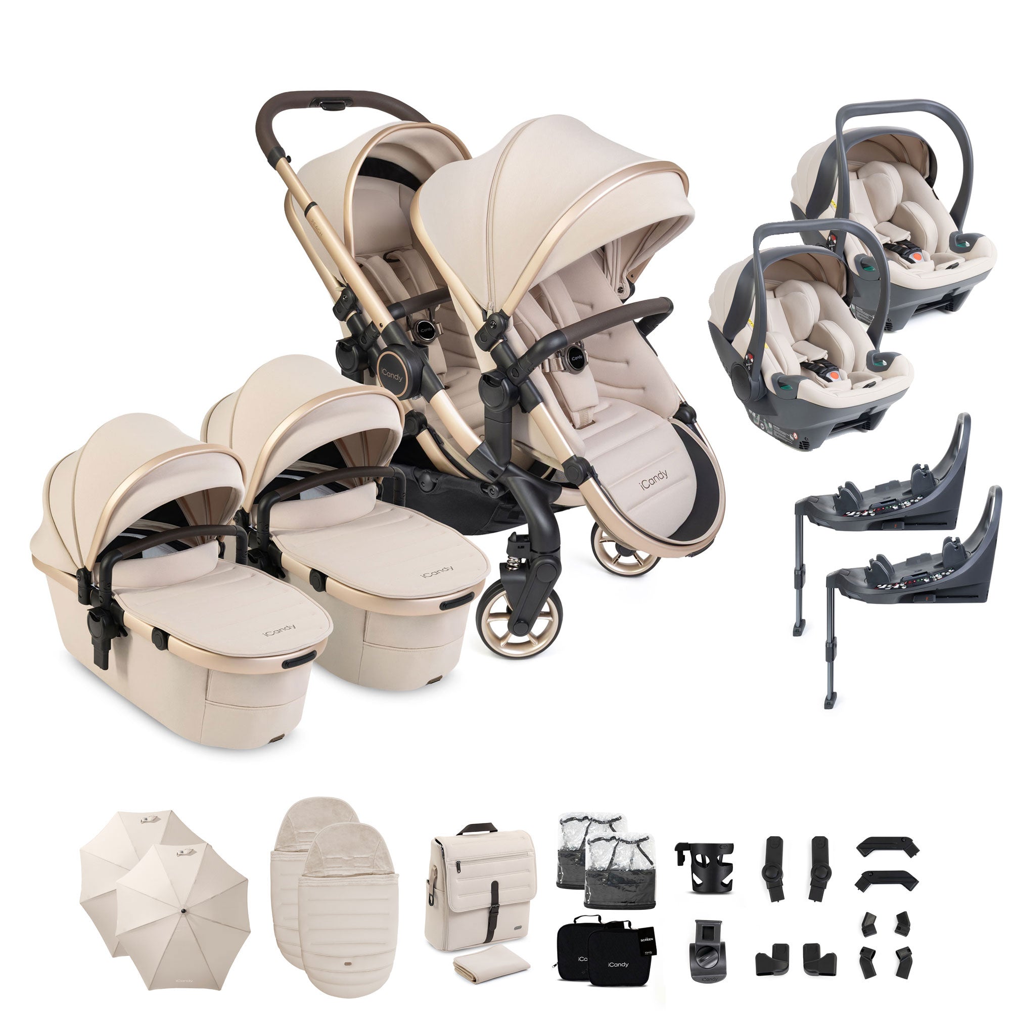 iCandy Peach 8 Editions Twin Complete Bundle with Cocoon 360 in Biscotti