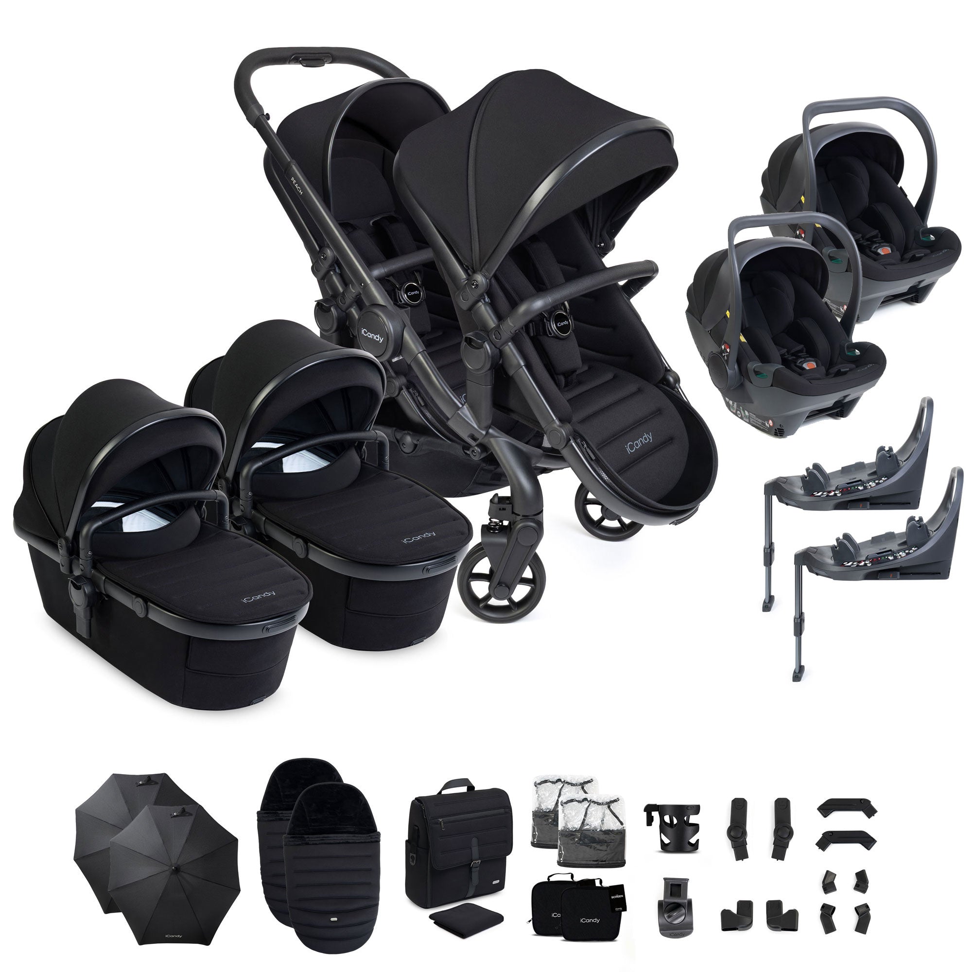iCandy Peach 8 Twin Complete Bundle with Cocoon 360 in Black