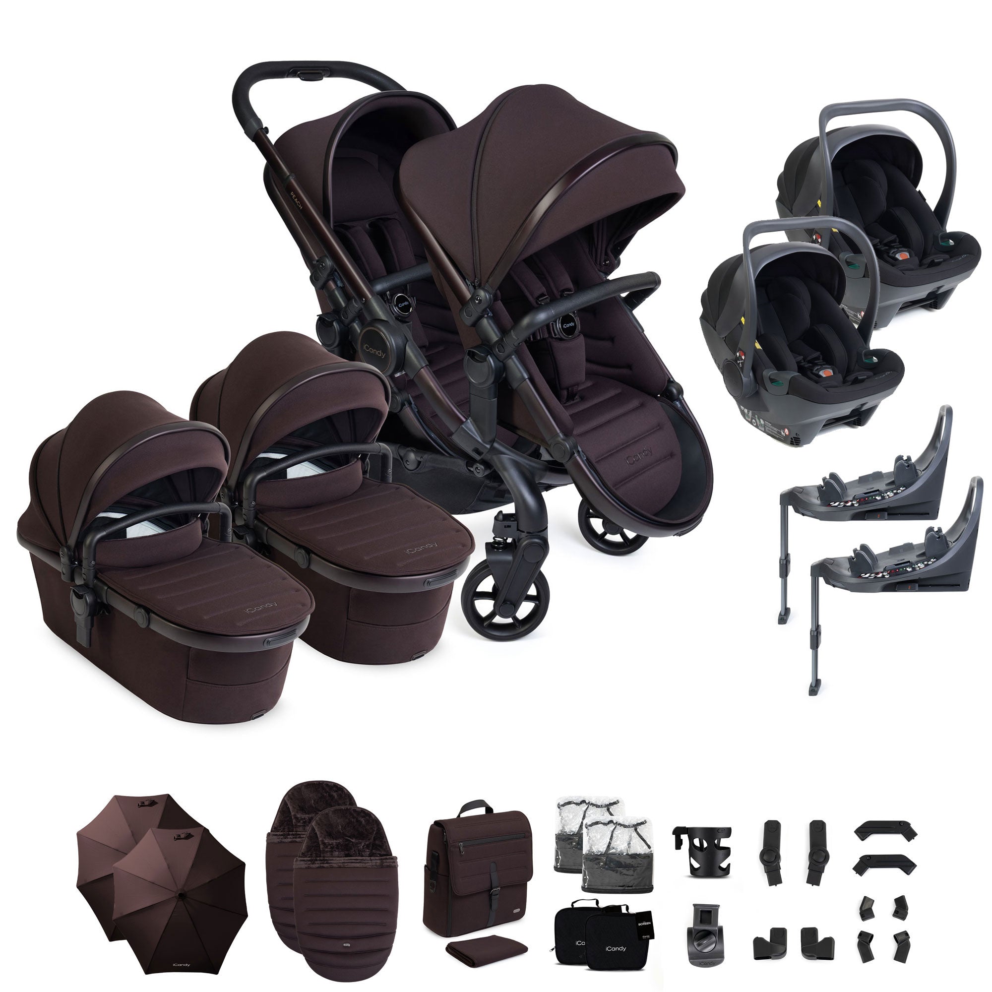 iCandy Peach 8 Editions Twin Complete Bundle with Cocoon 360 in Coffee Bean