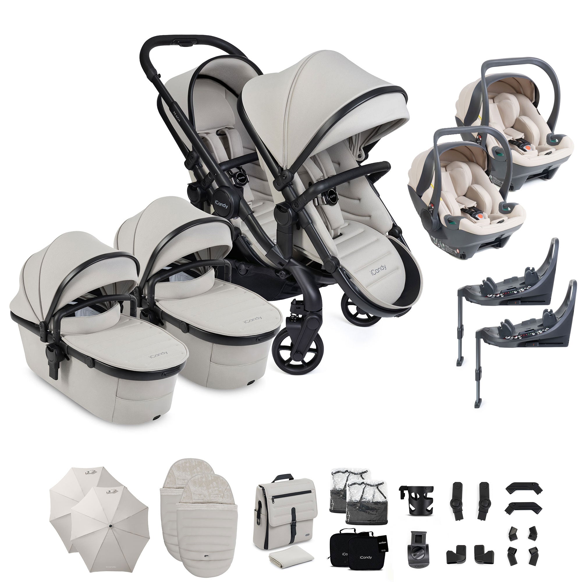 iCandy Peach 8 Twin Complete Bundle with Cocoon 360 in Taupe
