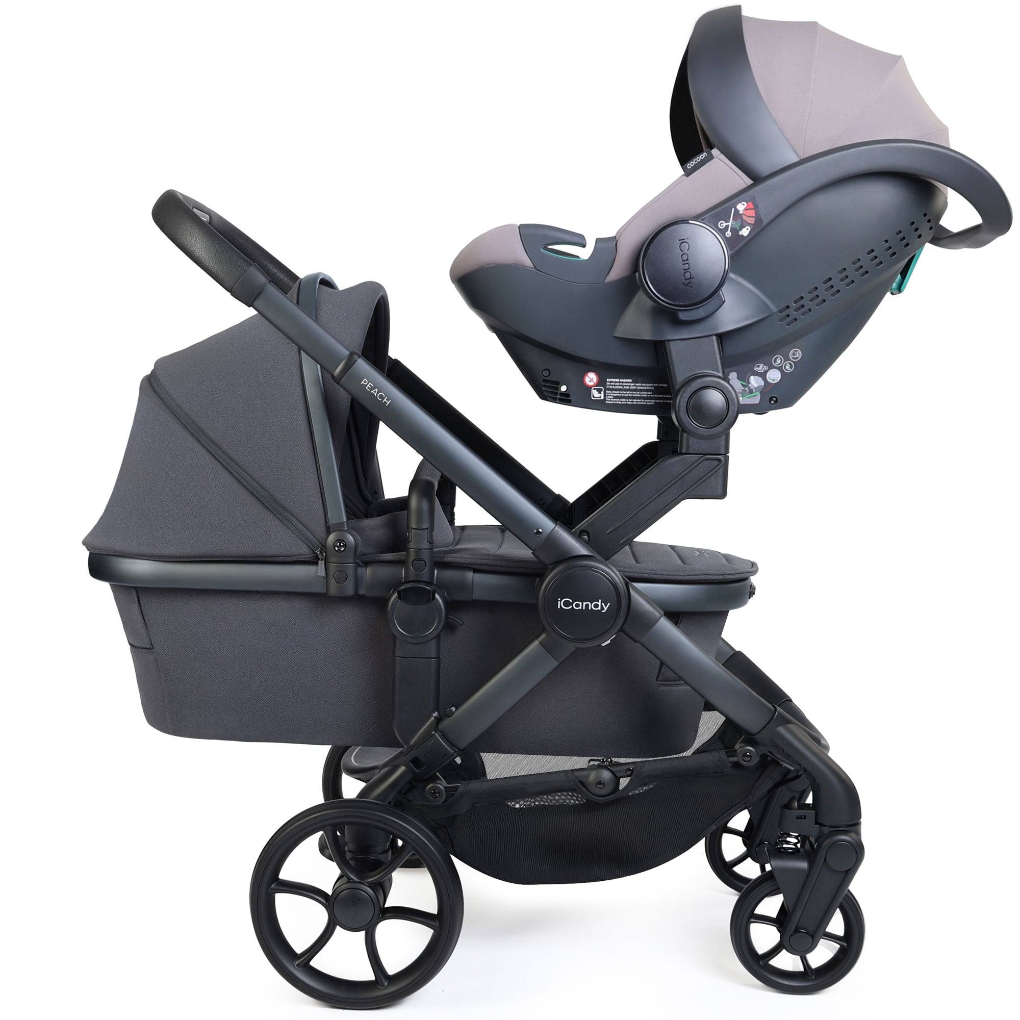 iCandy Peach 8 Twin Complete Bundle with Cocoon 360 in Grey