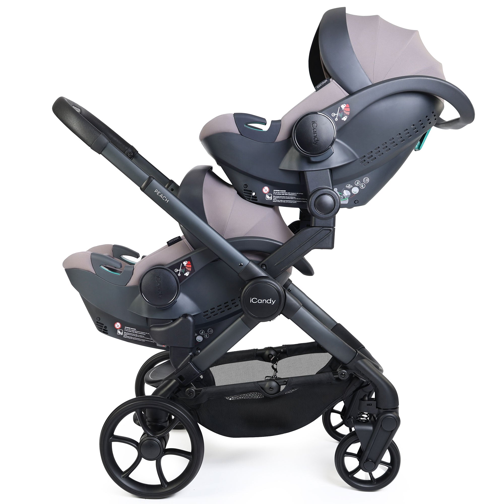 iCandy Peach 8 Twin Complete Bundle with Cocoon 360 in Grey