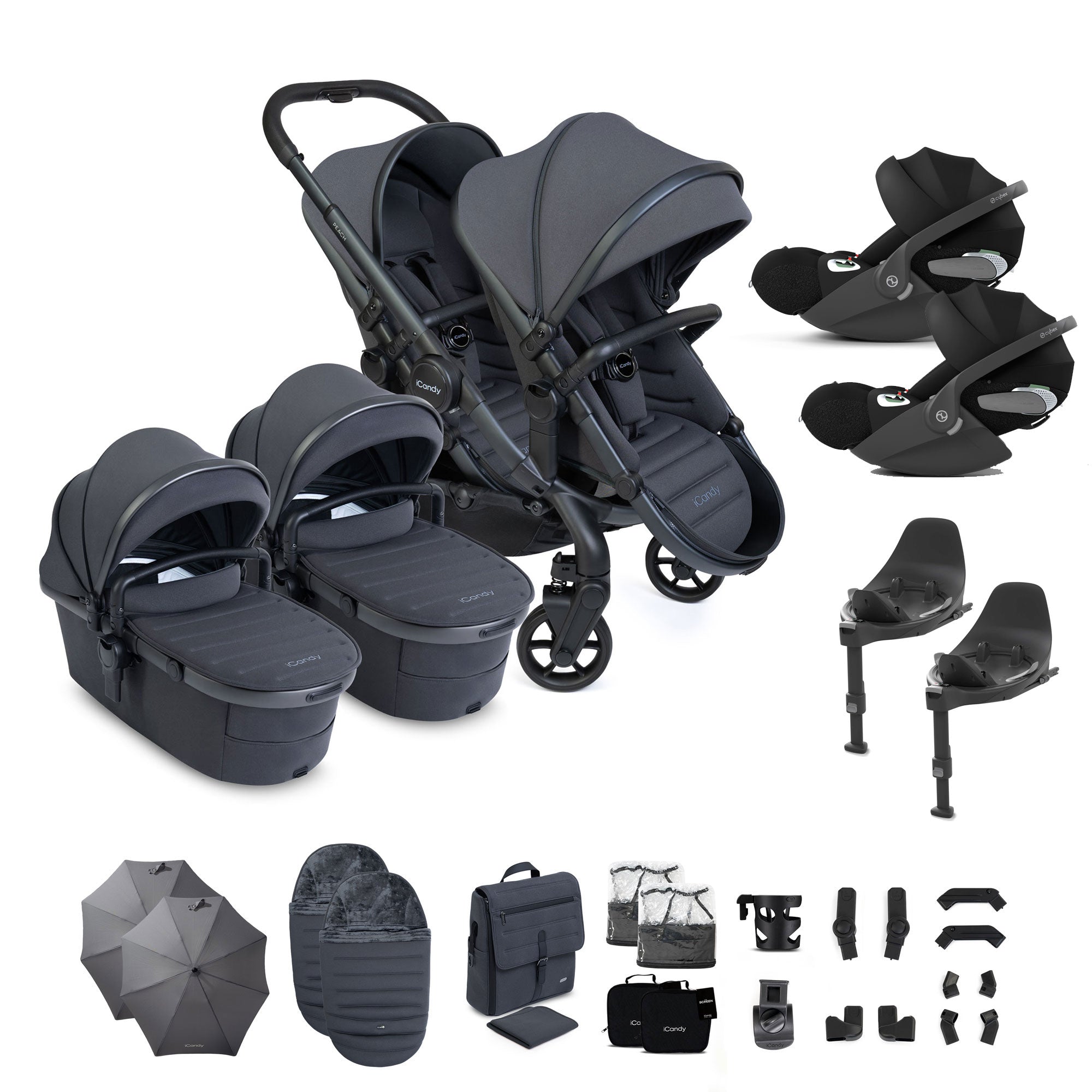 iCandy Peach 8 Twin Complete Cybex Travel System in Grey