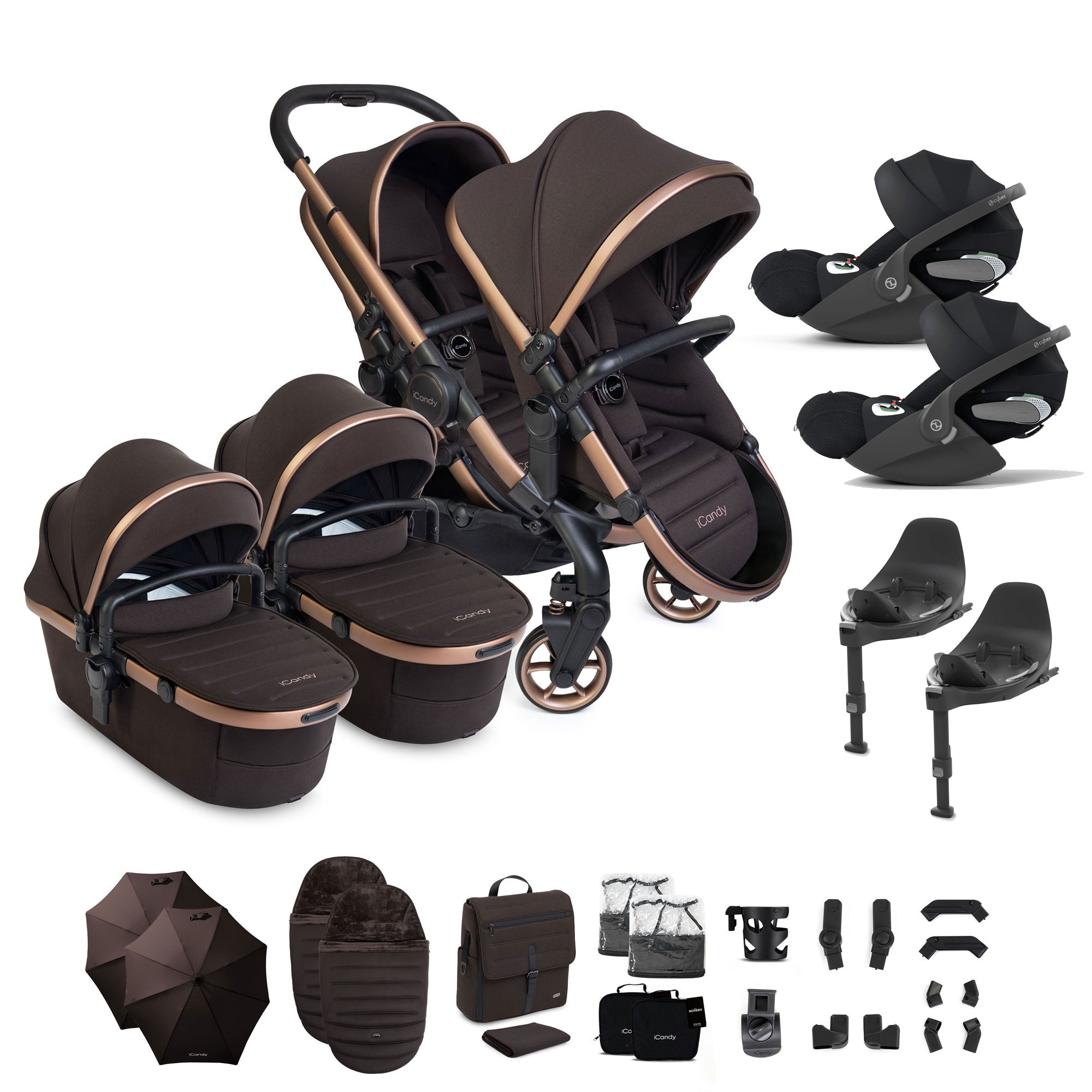 iCandy Peach 8 Editions Twin Complete Cybex Travel System in Pecan
