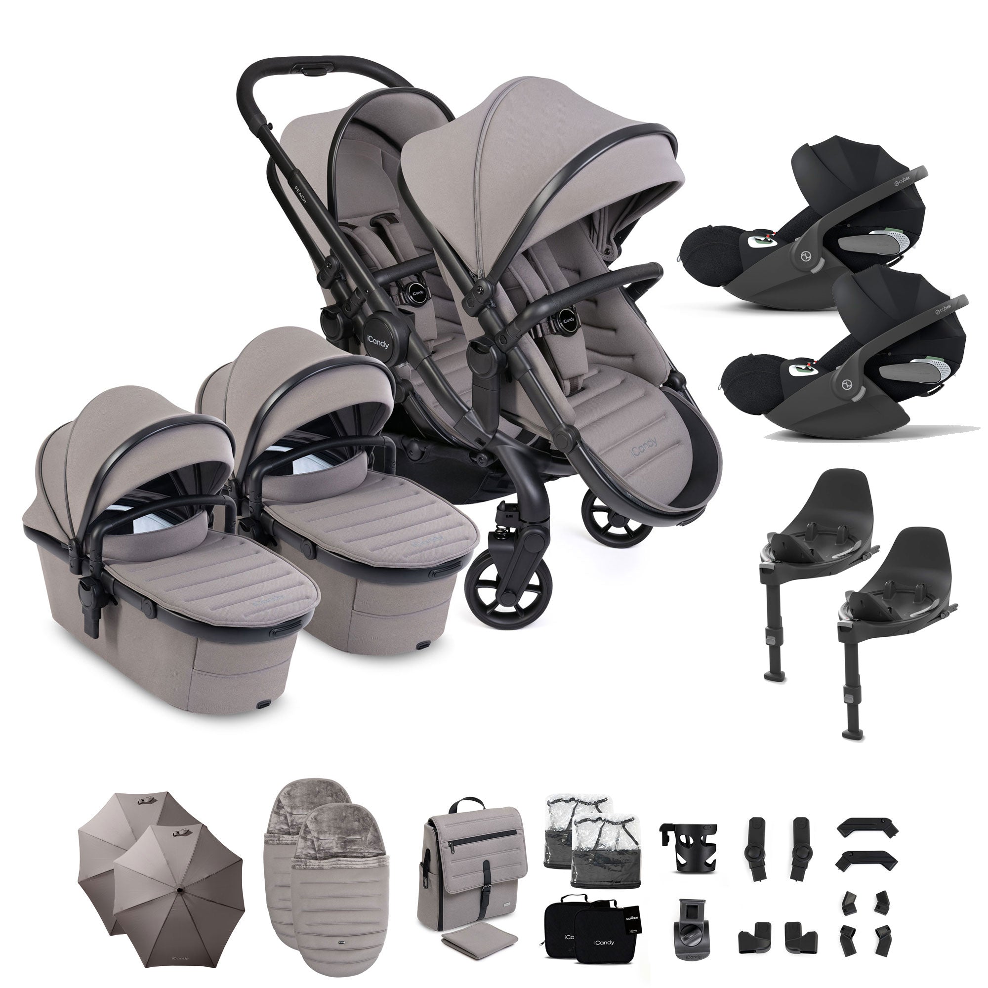 iCandy Peach 8 Twin Complete Cybex Travel System in Porcini