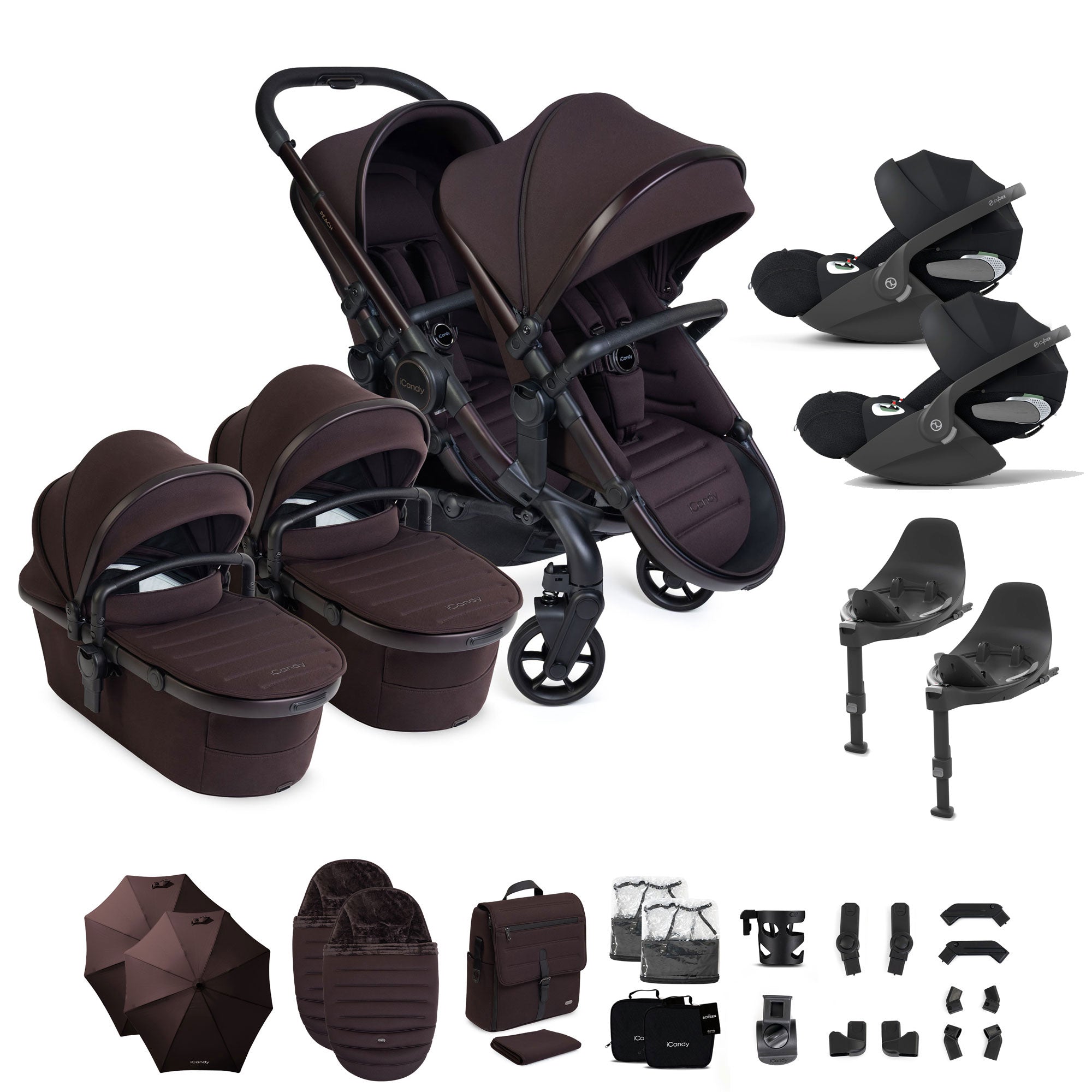 iCandy Peach 8 Editions Twin Complete Cybex Travel System in Coffee Bean