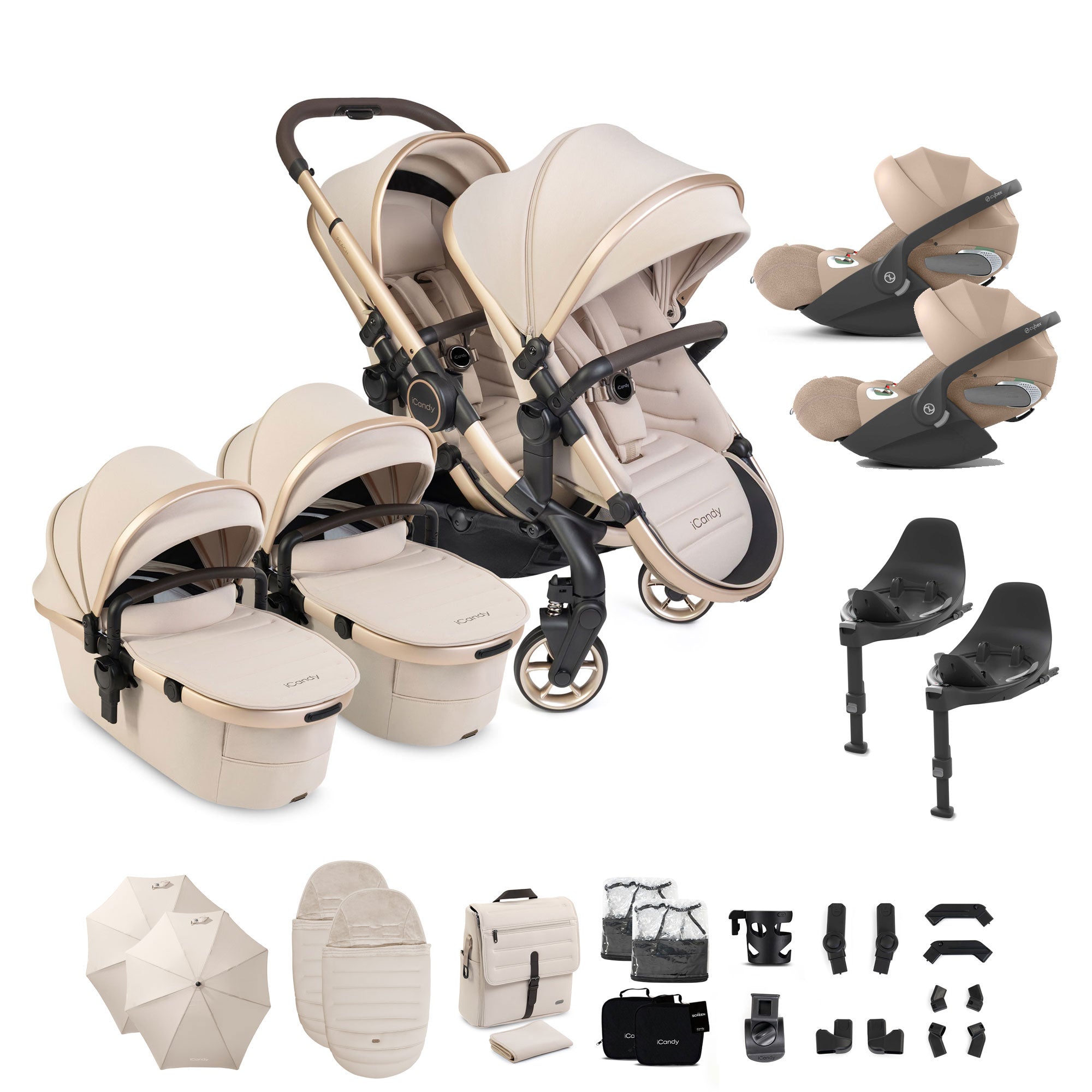 iCandy Peach 8 Editions Twin Complete Cybex Travel System in Biscotti