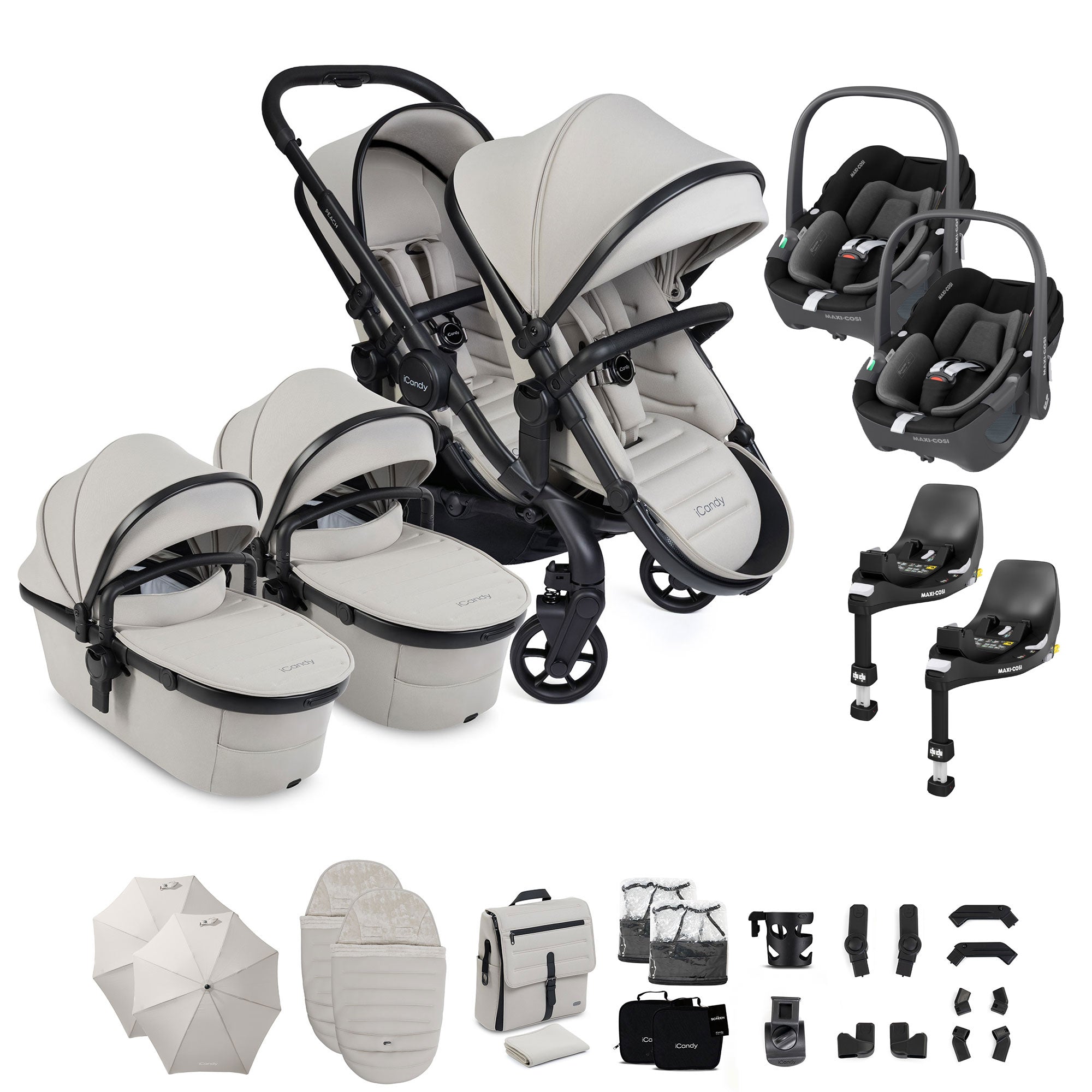 iCandy Peach 8 Twin Complete Maxi-Cosi Travel System in Taupe