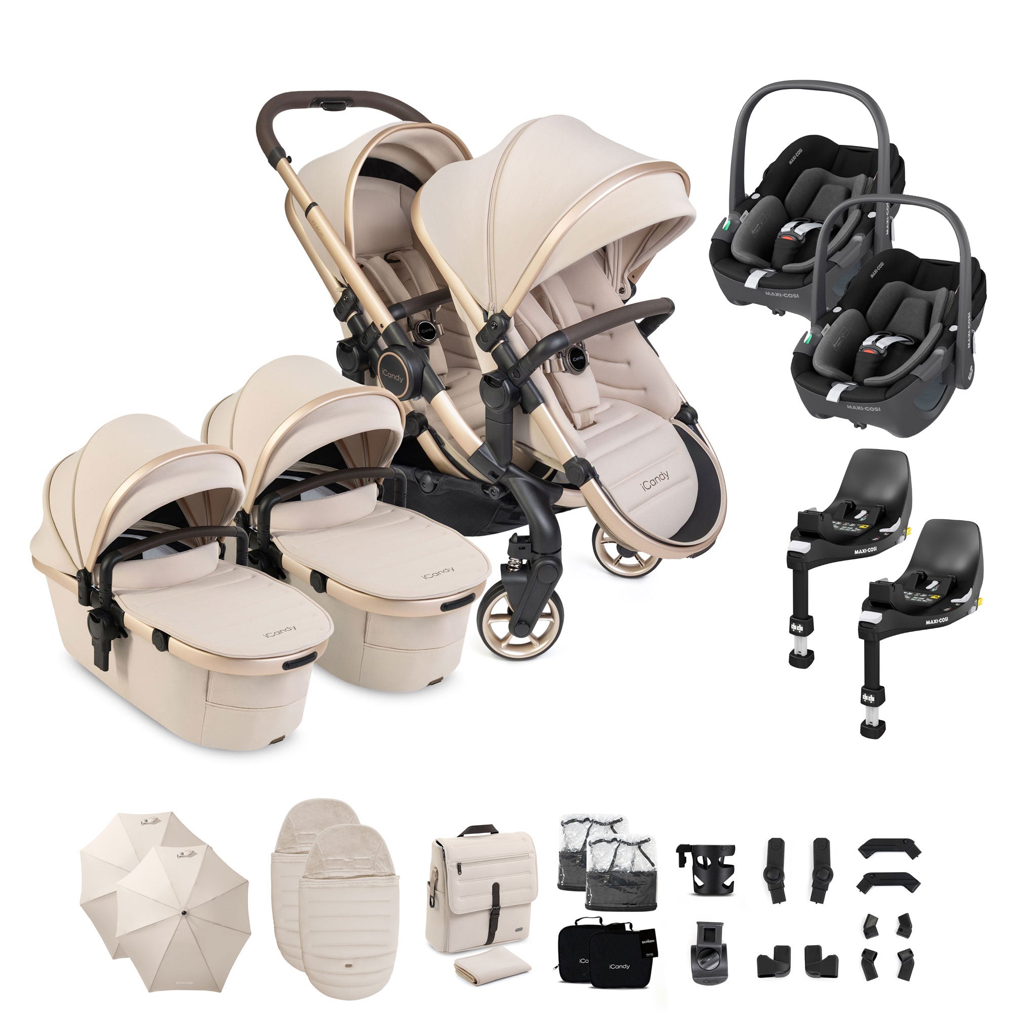 iCandy Peach 8 Editions Twin Complete Maxi-Cosi Travel System in Biscotti