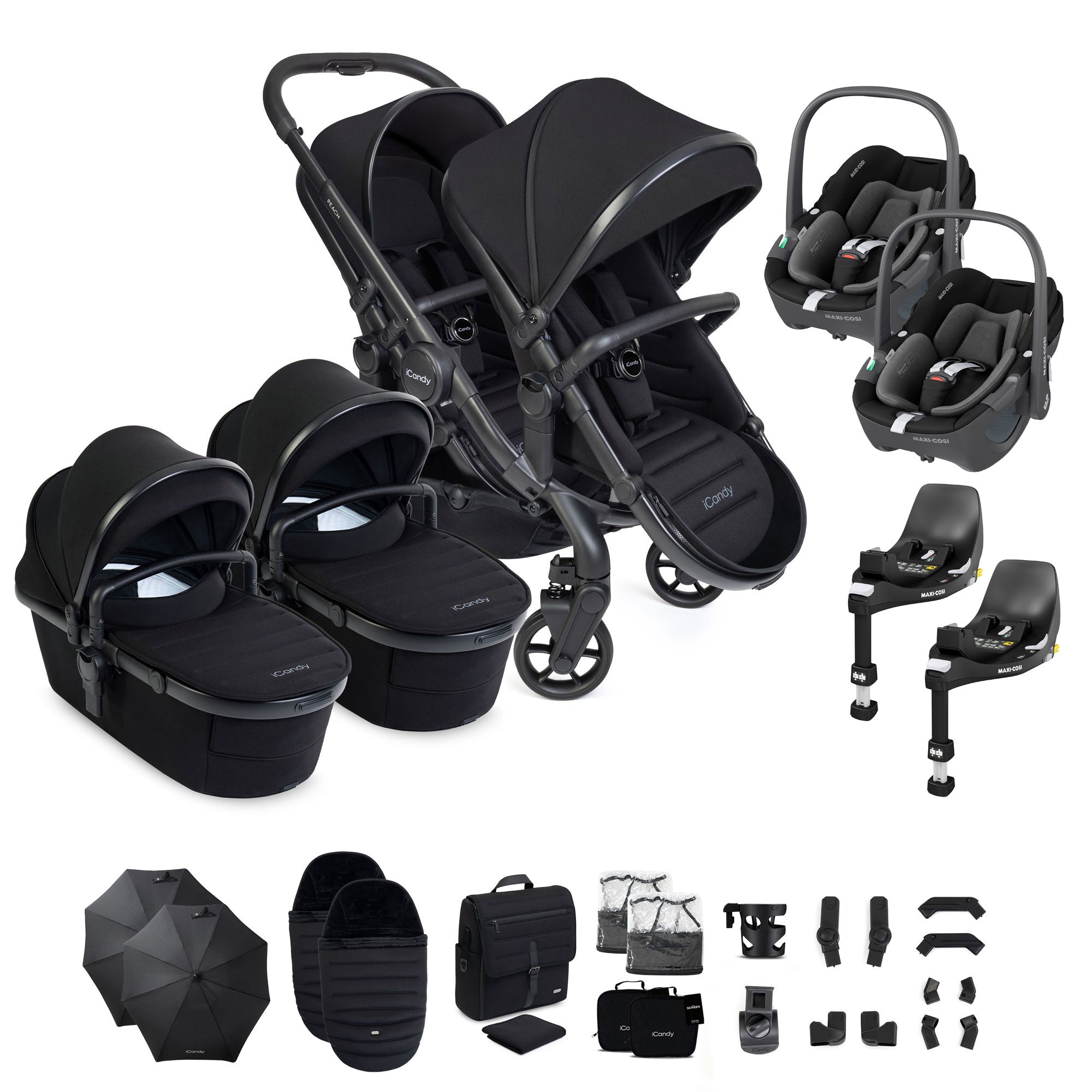 iCandy Peach 8 Twin Complete Maxi-Cosi Travel System in Black