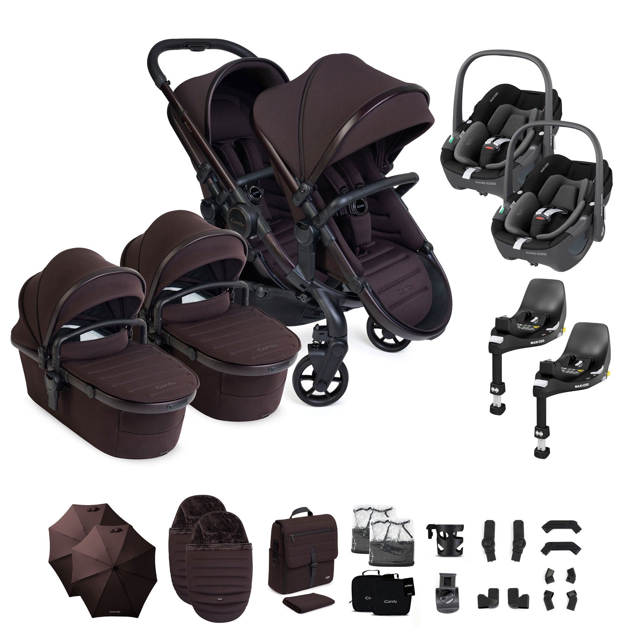 iCandy Peach 8 Editions Twin Complete Maxi-Cosi Travel System in Coffee Bean
