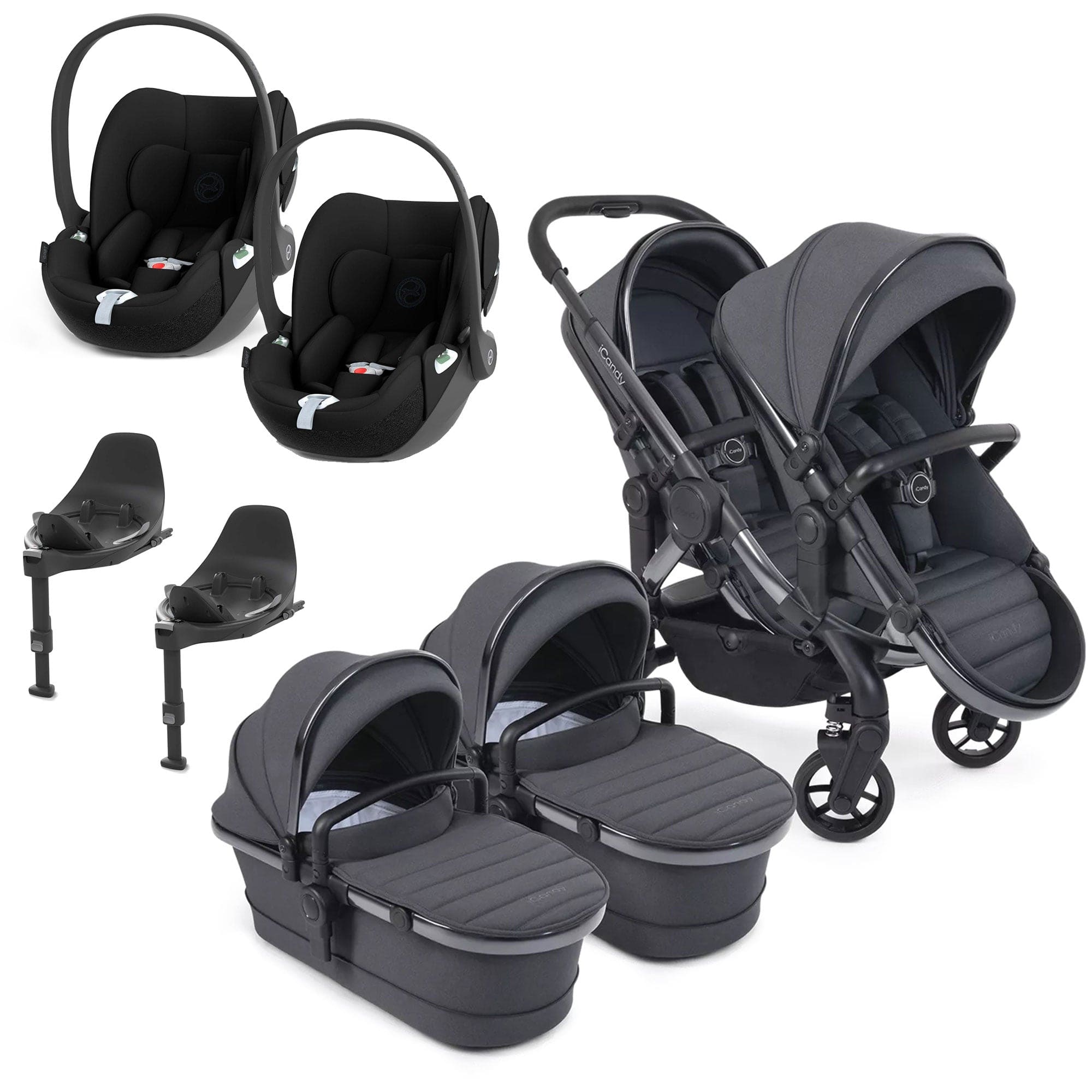 iCandy Peach 7 Twin Cybex Bundle in Dark Grey Double & Twin Prams 16090-DAR-GRY-2 5010334058115
