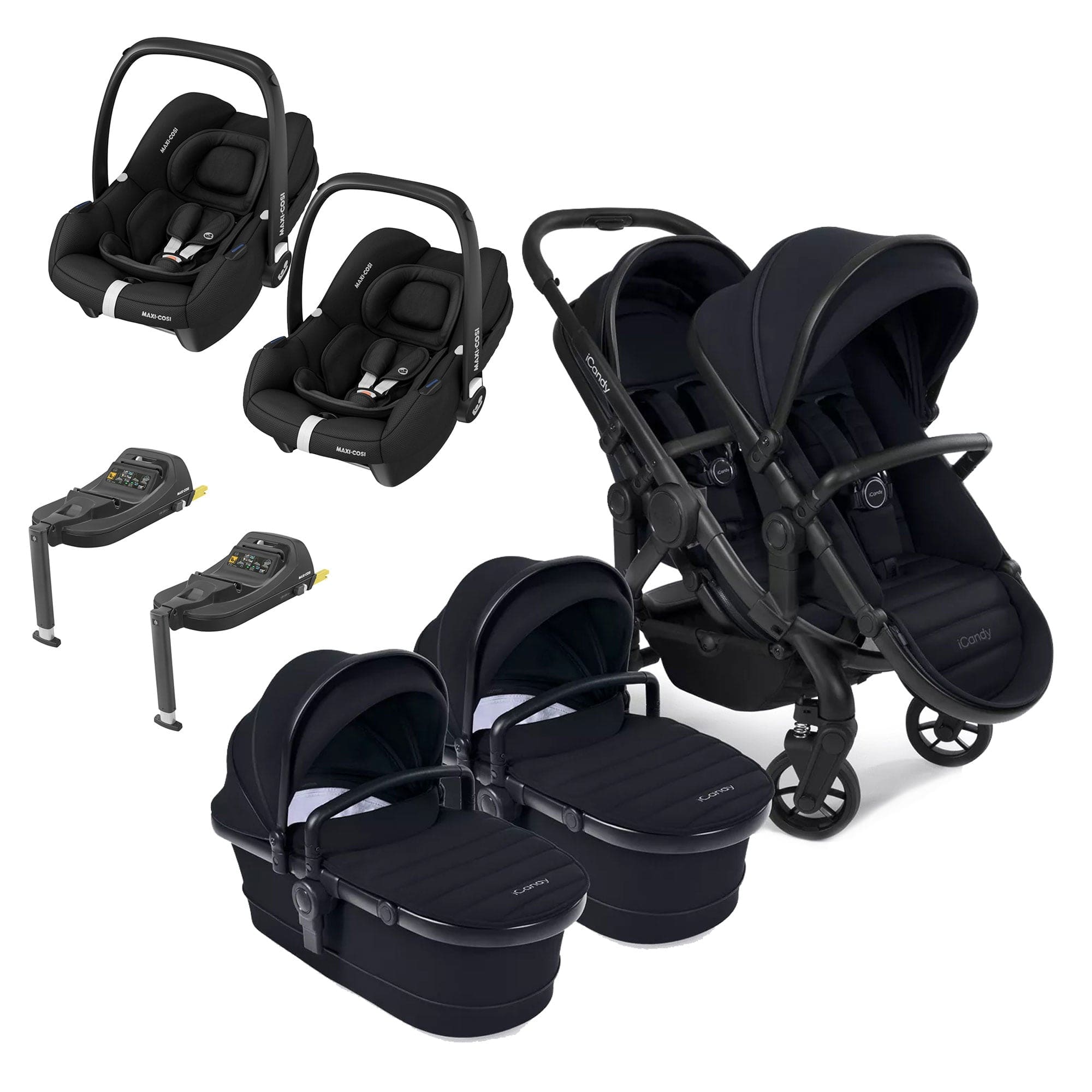 iCandy Peach 7 Twin Maxi-Cosi Bundle in Black Double & Twin Prams 16066-BLK 5010334058122