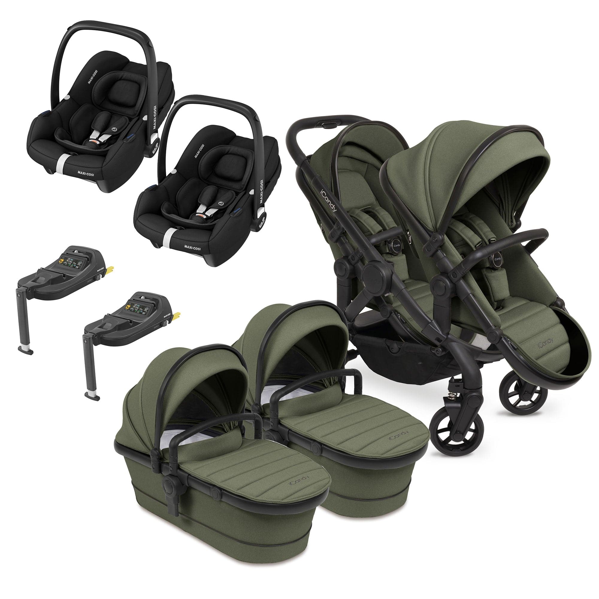 iCandy Peach 7 Twin Maxi-Cosi Bundle in Ivy Double & Twin Prams 16073-IVY 5010334058191