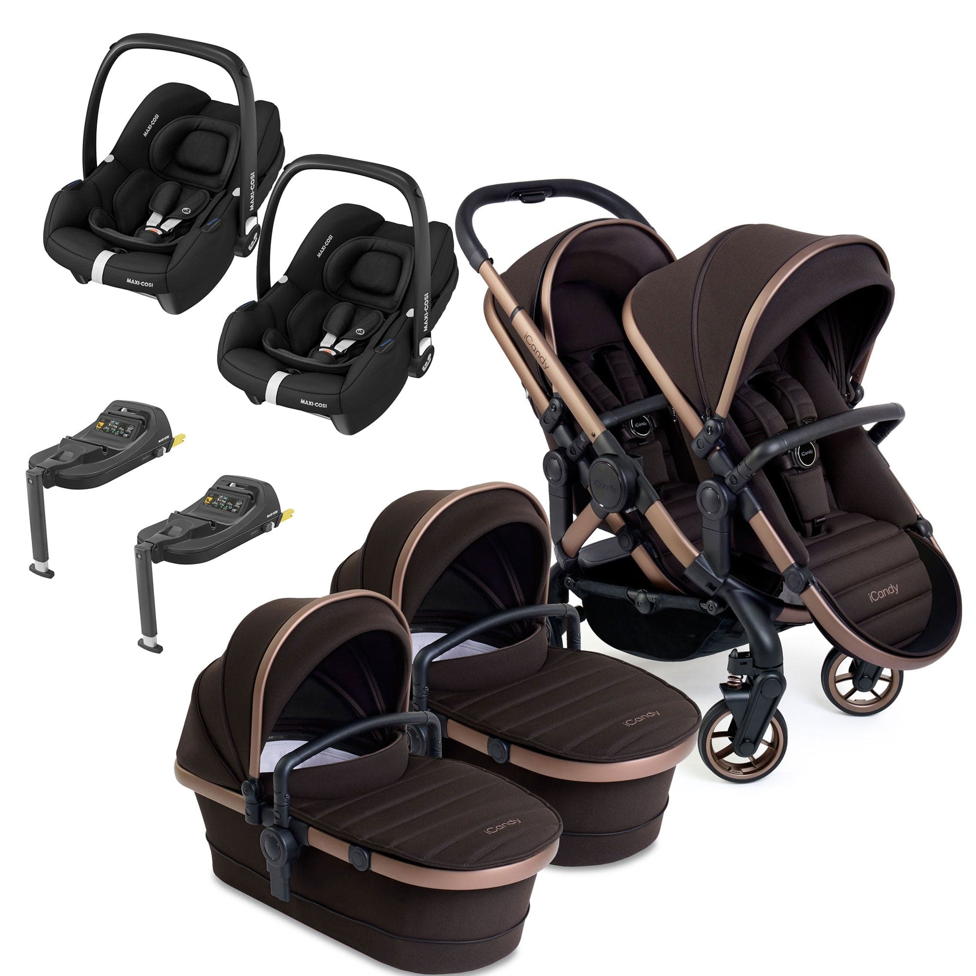 iCandy Peach 7 Twin Maxi-Cosi Bundle in Pecan Double & Twin Travel Systems 17646-TWIN-COMBO-CF 5010334059686