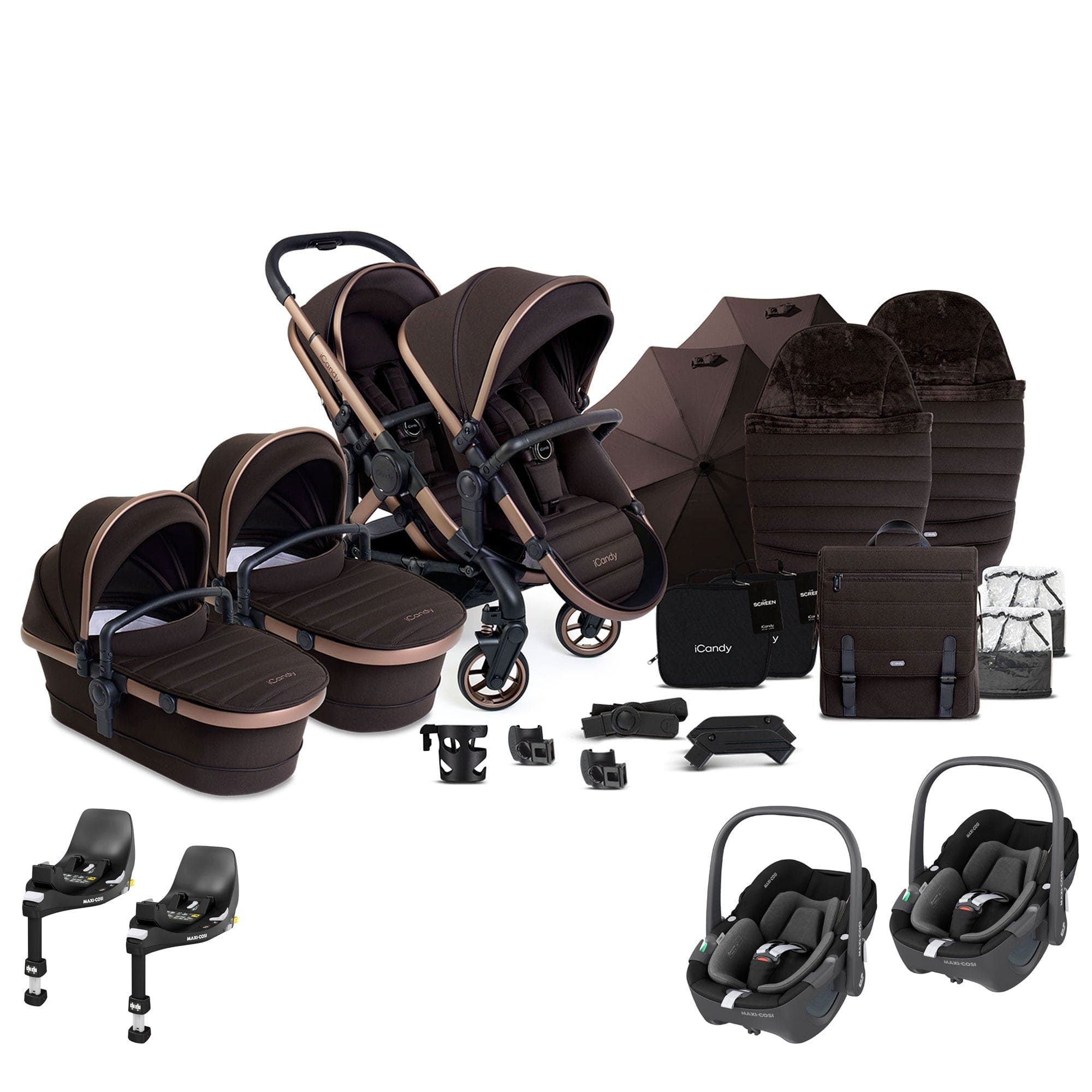 iCandy Peach 7 Twin Complete Maxi-Cosi Travel System in Pecan Pram Bundles 17793-TWIN-COM-PEC 5010334060569