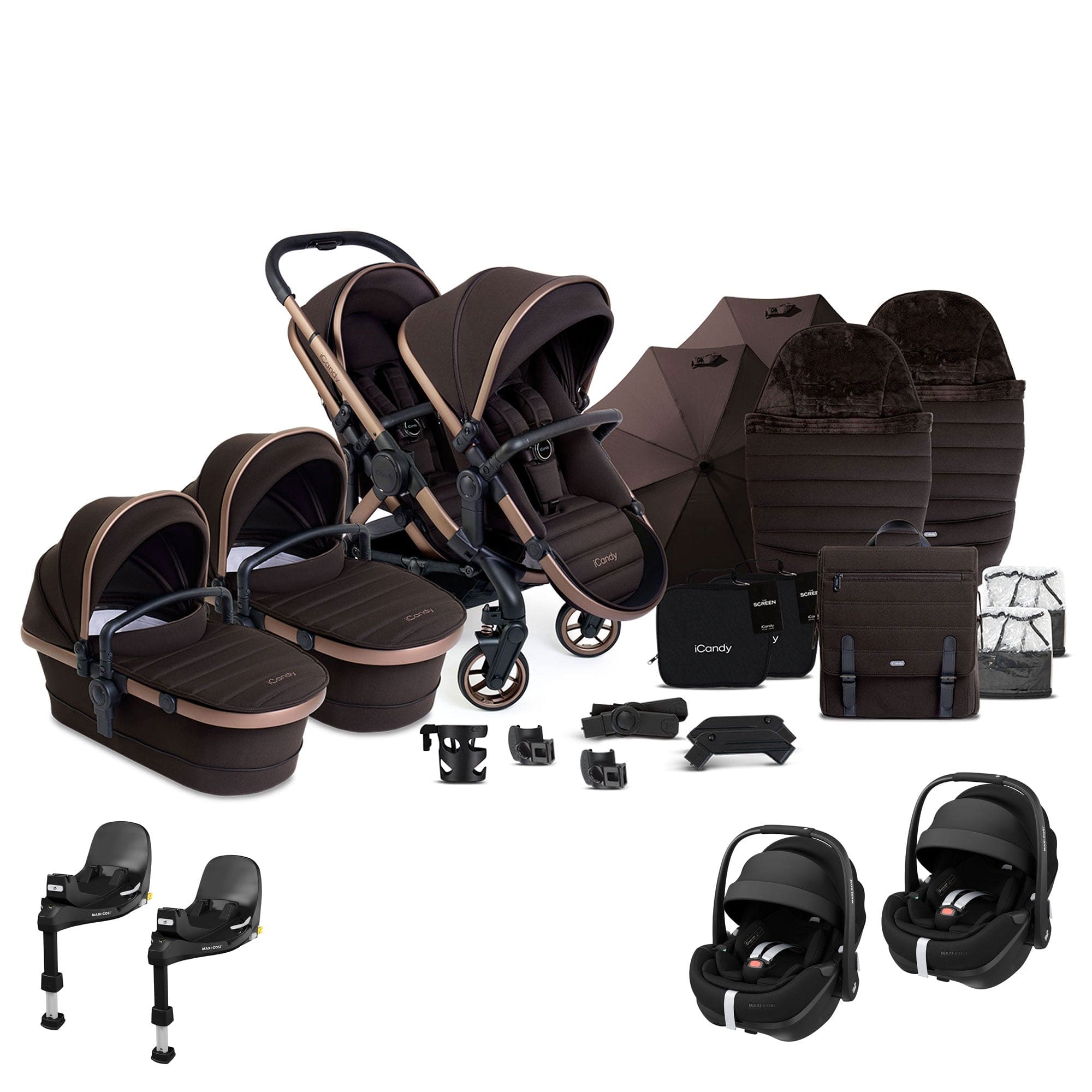 iCandy Peach 7 Twin Complete Maxi-Cosi Travel System in Pecan Pram Bundles 17794-TWIN-COM-PEC 5010334060569