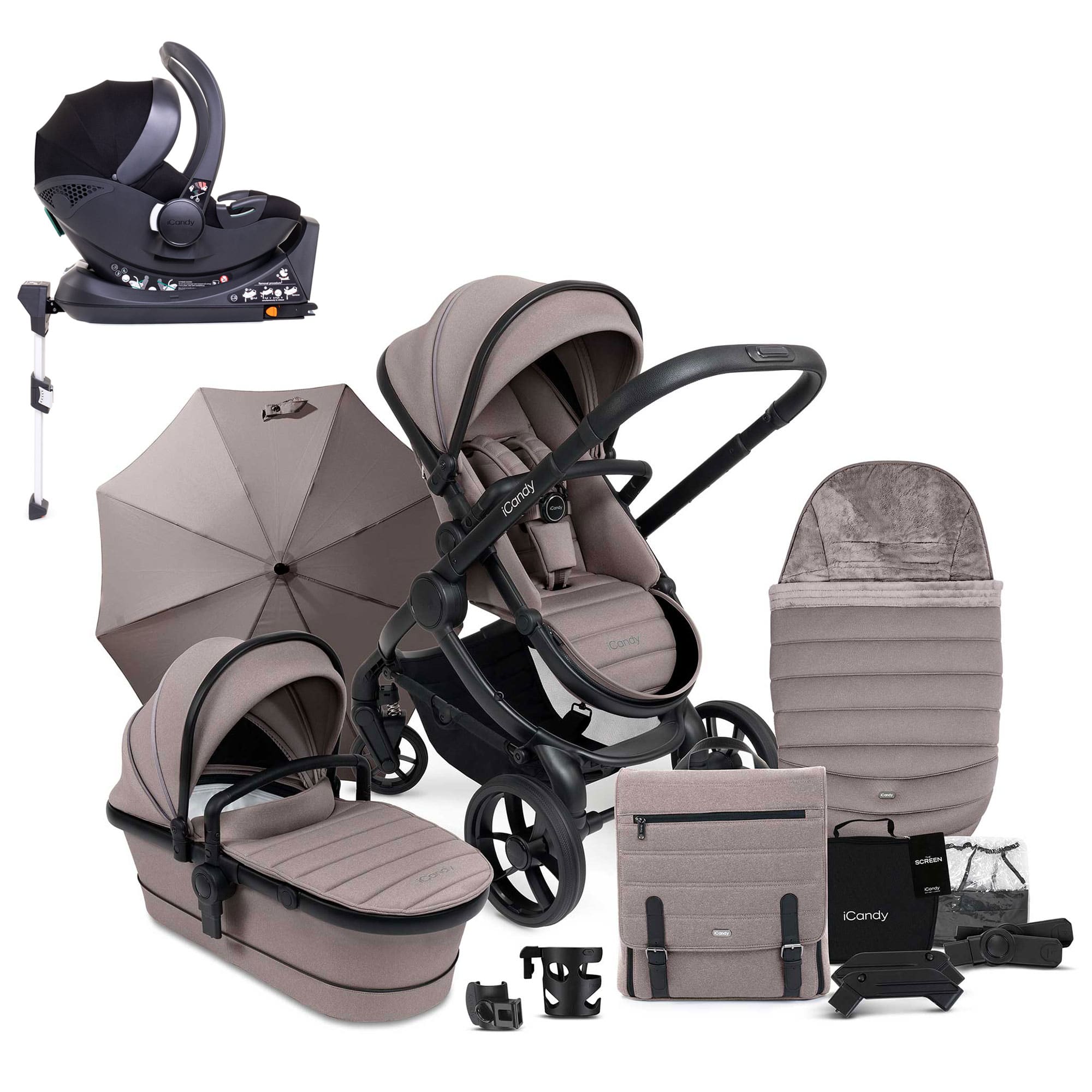 iCandy Peach 7 Complete Bundle with COCOON Car Seat in Porcini Travel Systems IC3264 5010334062952