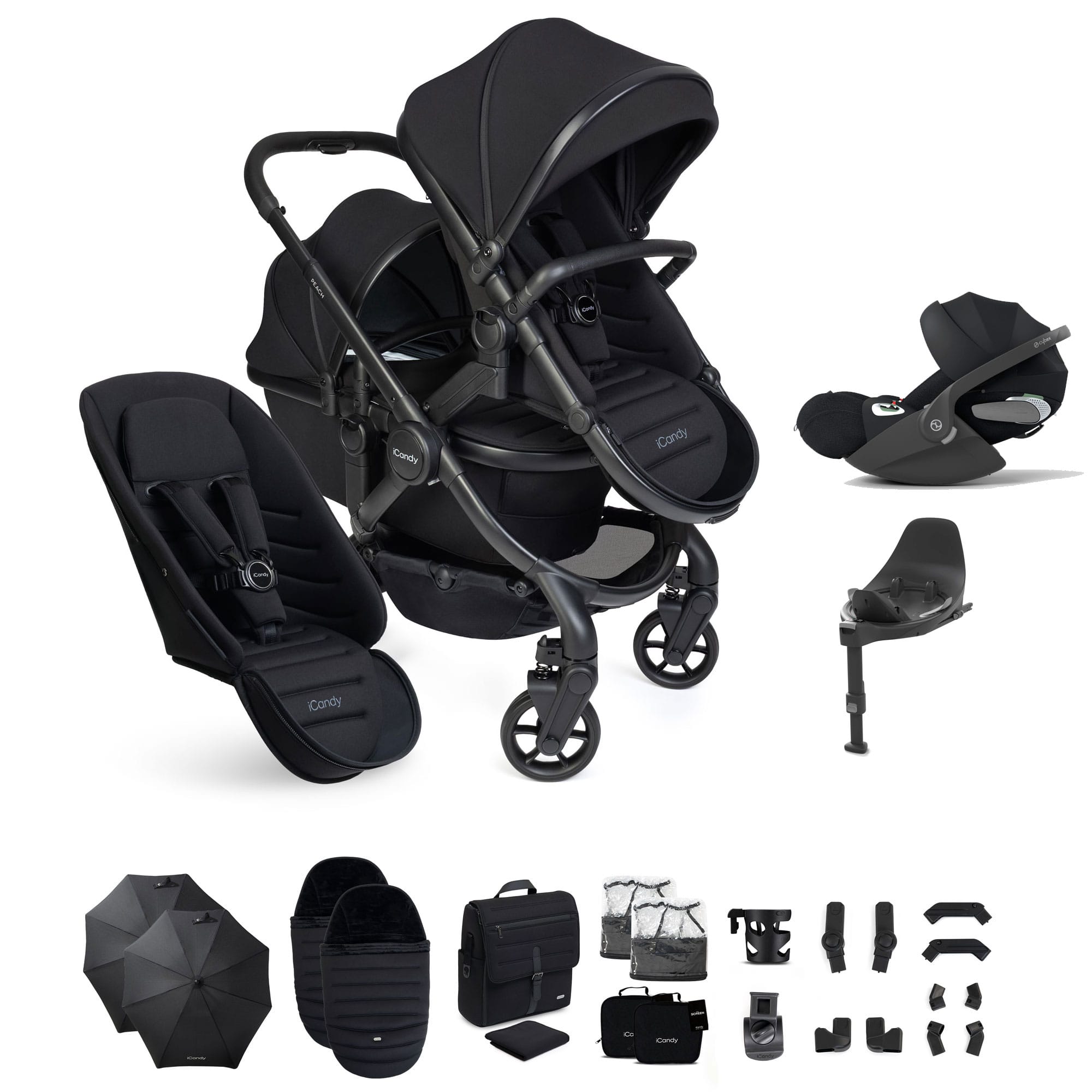 iCandy Peach 8 Double Complete Cybex Bundle in Black Travel Systems P8-CYBEX-DBL-BLK-PLUS 5010334064925